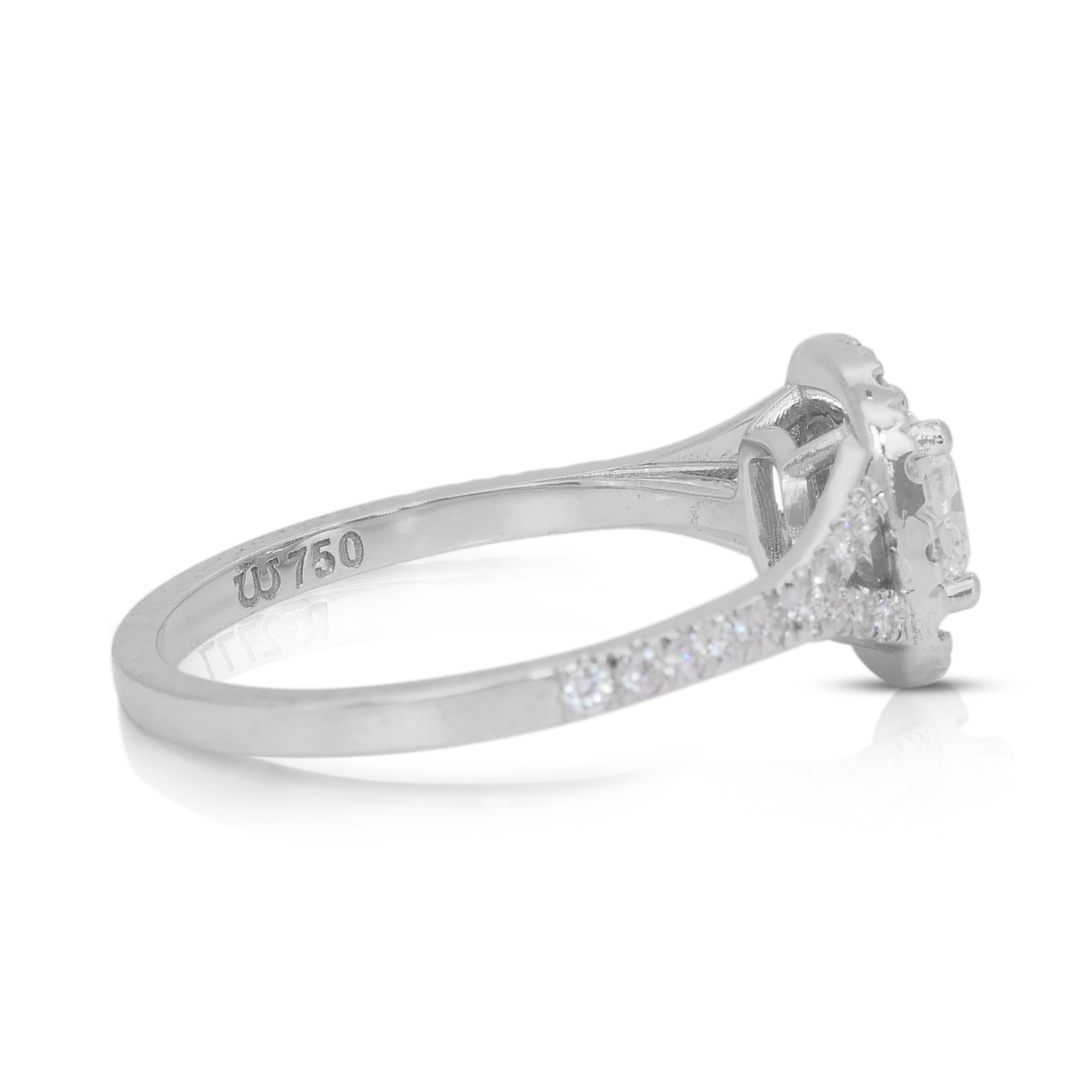 Stupendo anello aureolato con diamanti doppio taglio ideale eccellente da 1,23 carati in oro bianco 18 carati In condizioni Nuovo in vendita a רמת גן, IL