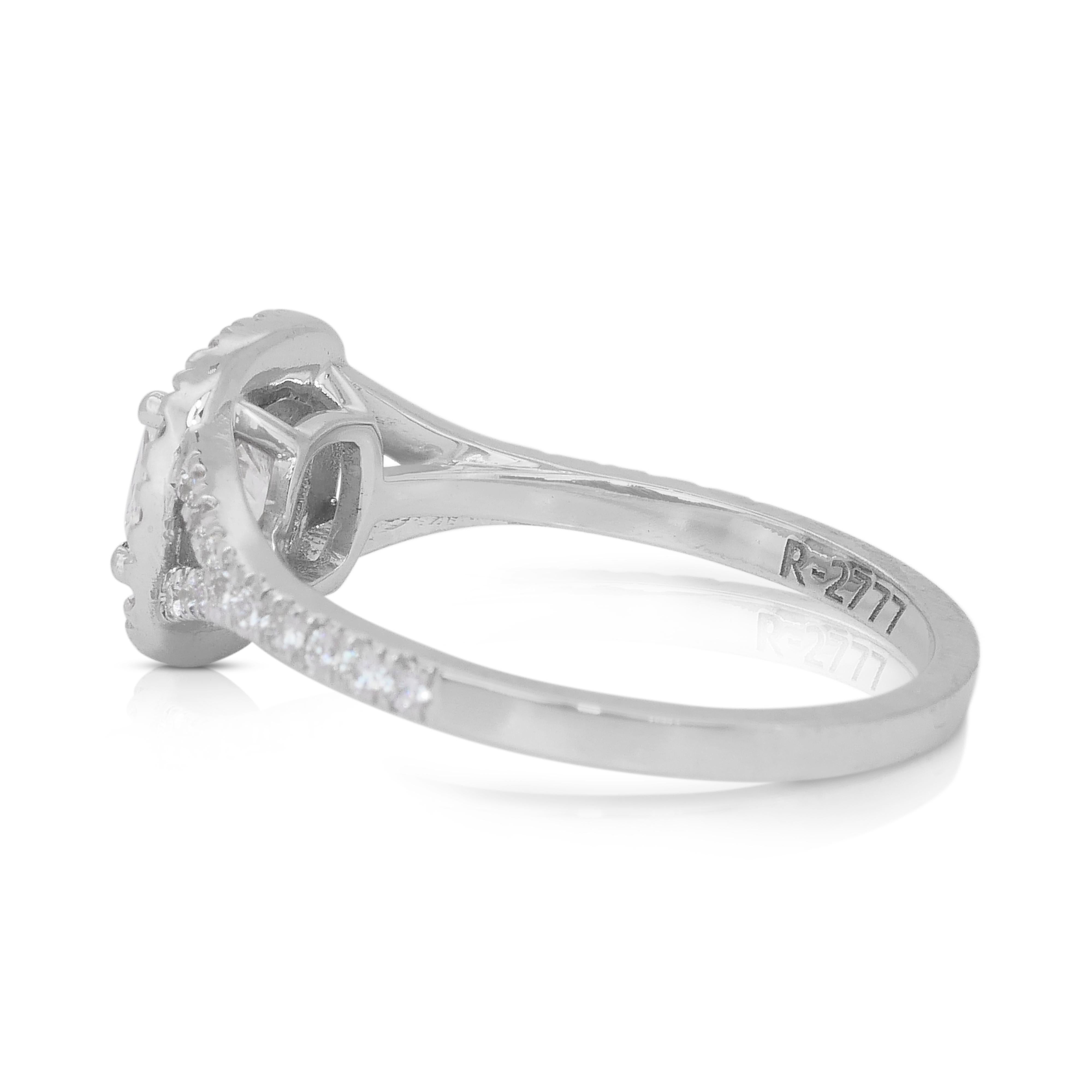 Whiting 1.23ct Double Excellent Ideal Cut Diamonds Halo Ring in 18k White Gold (bague de halo en or blanc 18k) Pour femmes en vente
