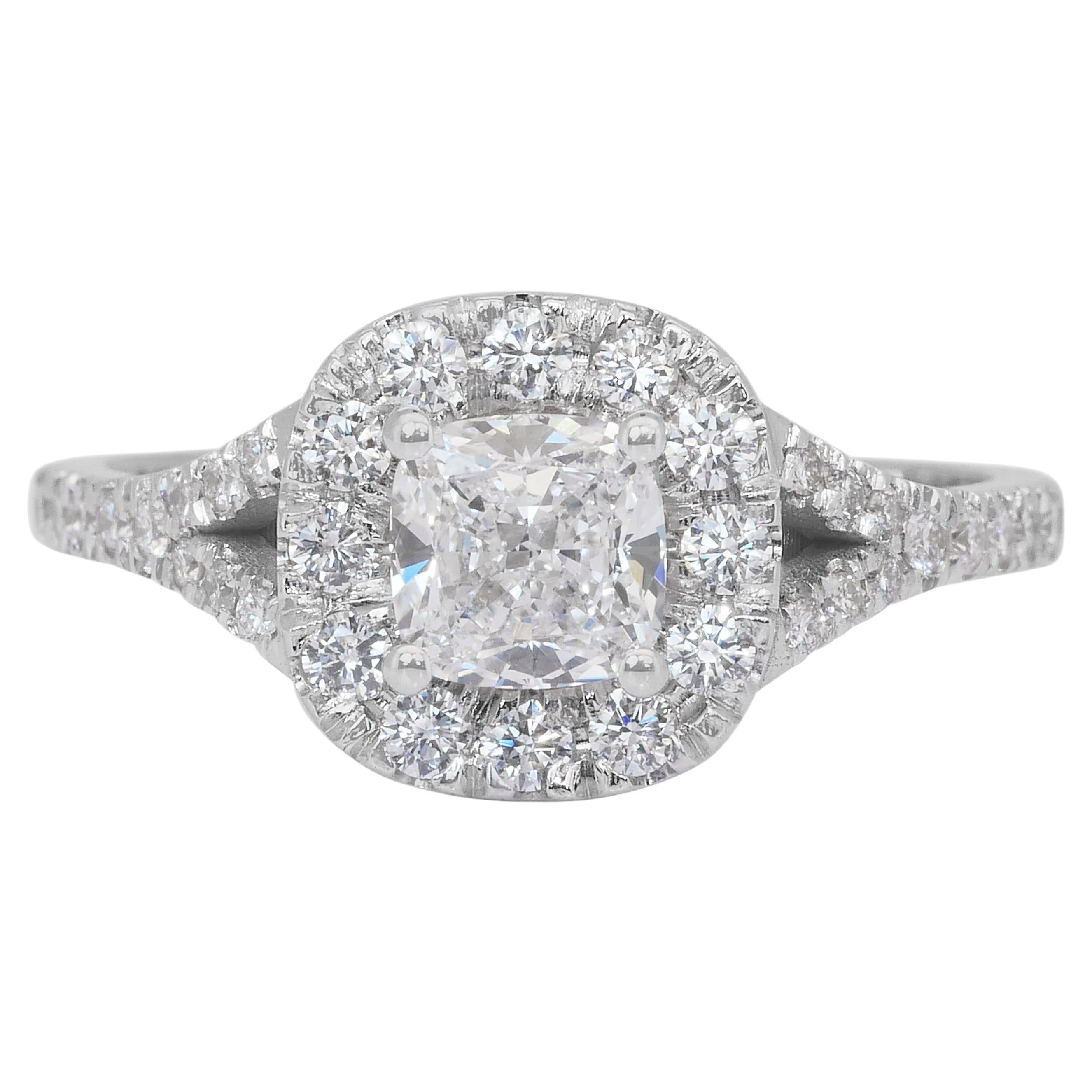 Stunning 1.23ct Double Excellent Ideal Cut Diamonds Halo Ring in 18k White Gold