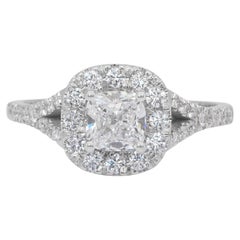 Impresionante Anillo Halo de Diamantes de Talla Ideal Doble Excelente de 1,23 ct en Oro Blanco de 18k