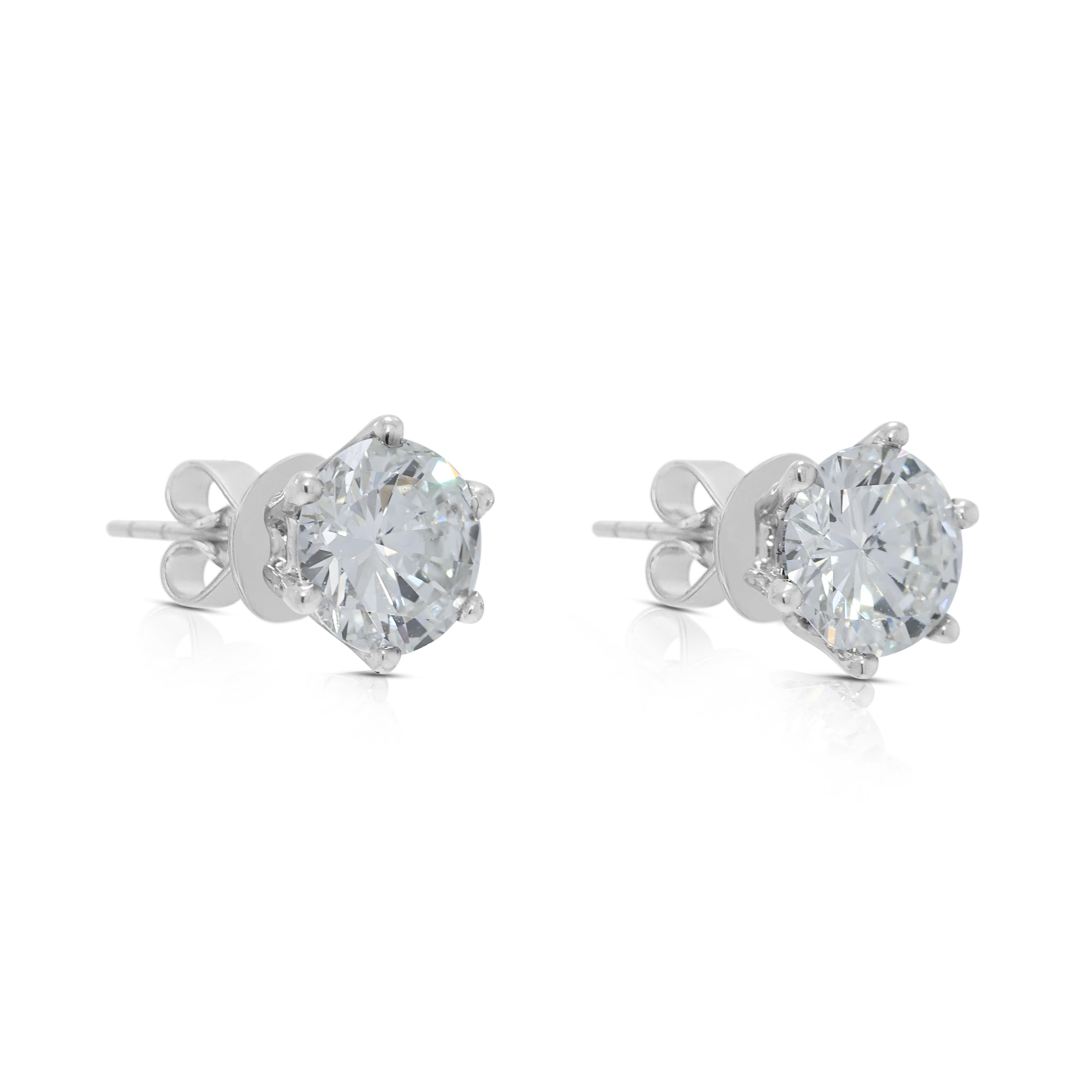 Round Cut Stunning 1.25ct Natural Diamond Stud Earrings in 18K White Gold For Sale