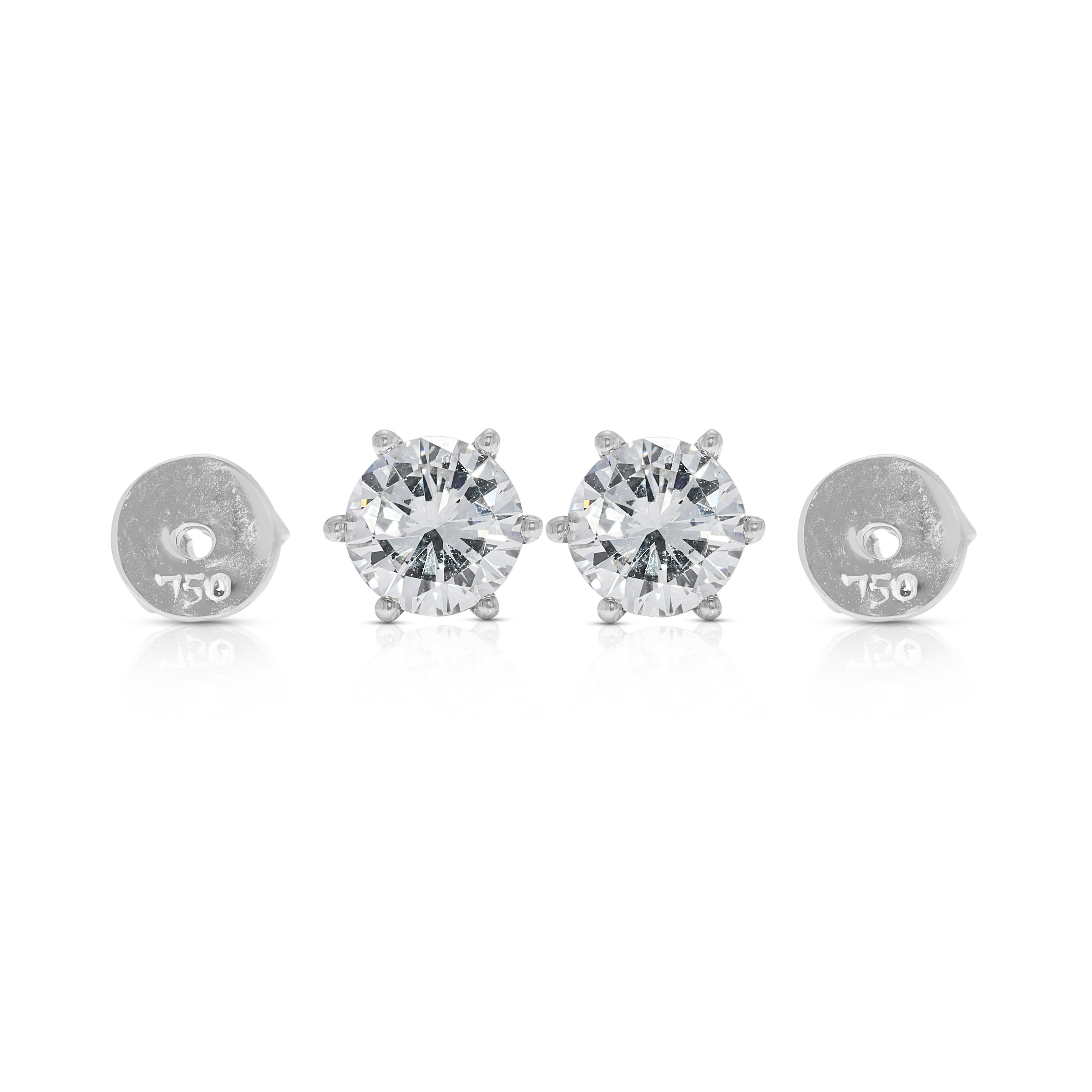 Stunning 1.25ct Natural Diamond Stud Earrings in 18K White Gold For Sale 2