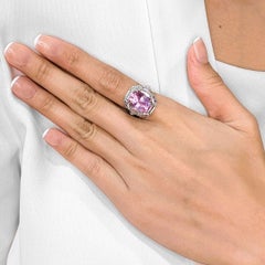 Stunning 12.75ct Natural Padparadscha Sapphire & Diamond Ring in 18k White Gold