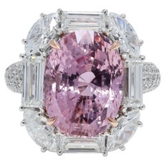 Stunning 12.75ct Natural Padparadscha Sapphire & Diamond Ring in 18k White Gold