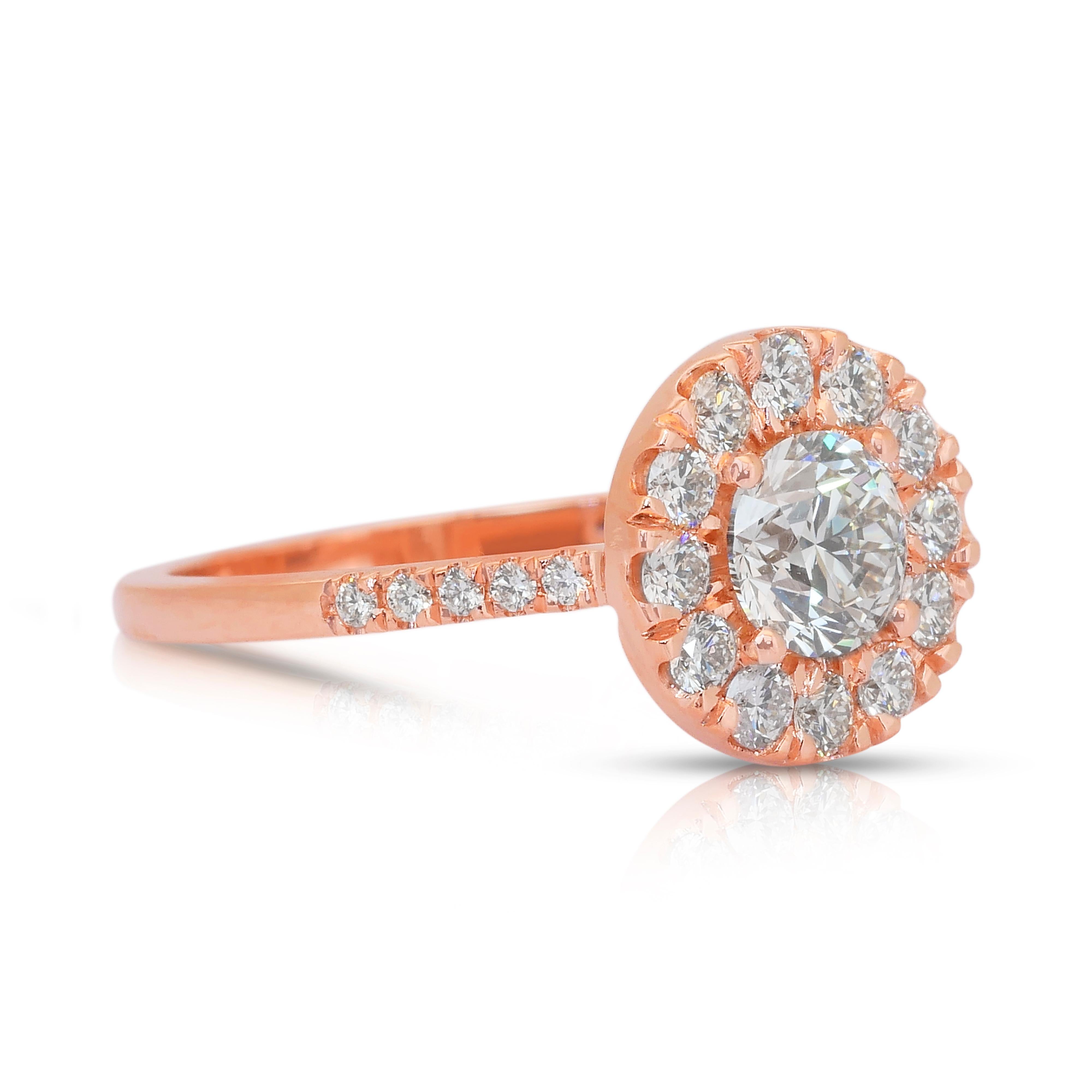 Taille ronde Stunning 1.28ct Diamonds Halo Ring in 18k Rose Gold - IGI Certified en vente