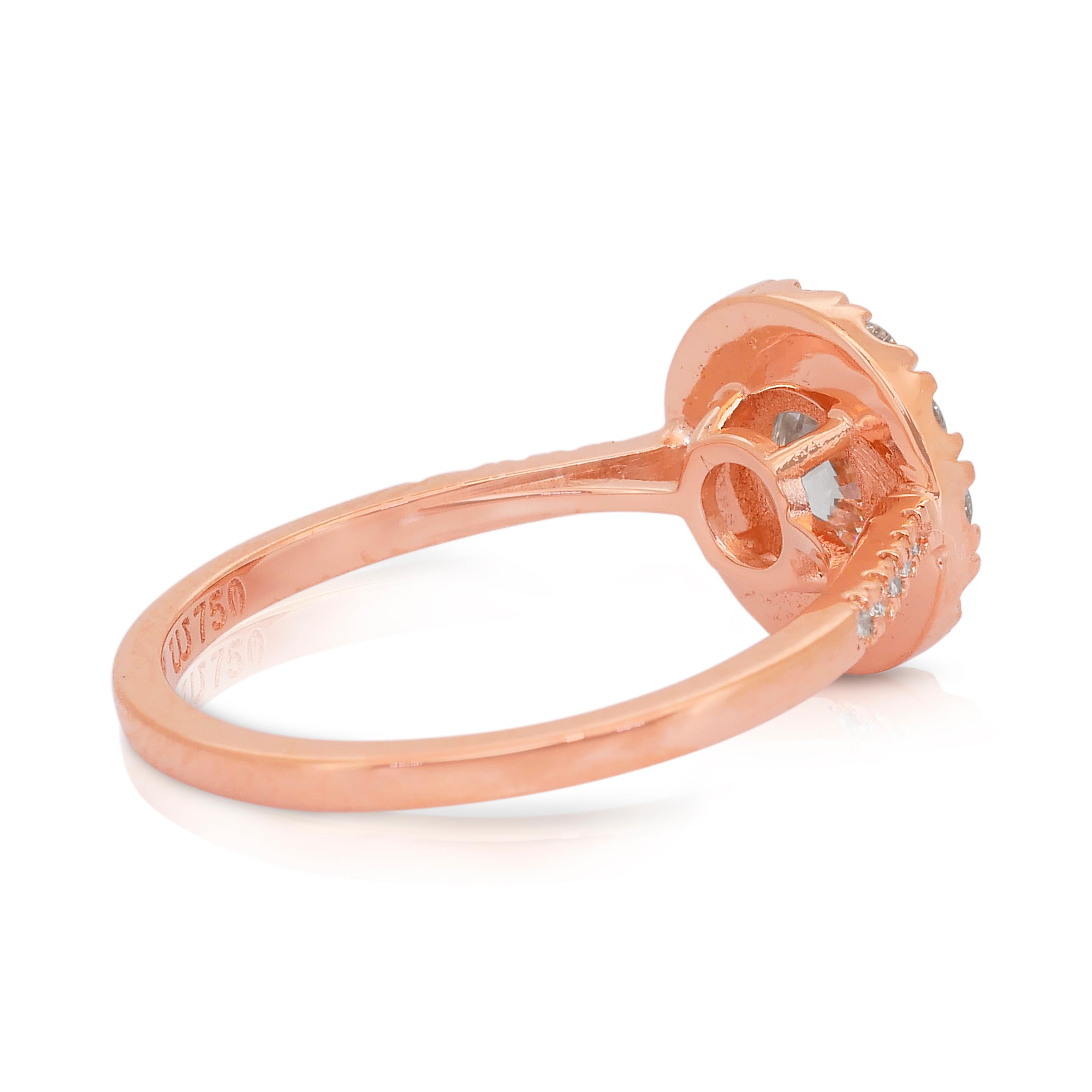 Stunning 1.28ct Diamonds Halo Ring in 18k Rose Gold - IGI Certified Neuf - En vente à רמת גן, IL