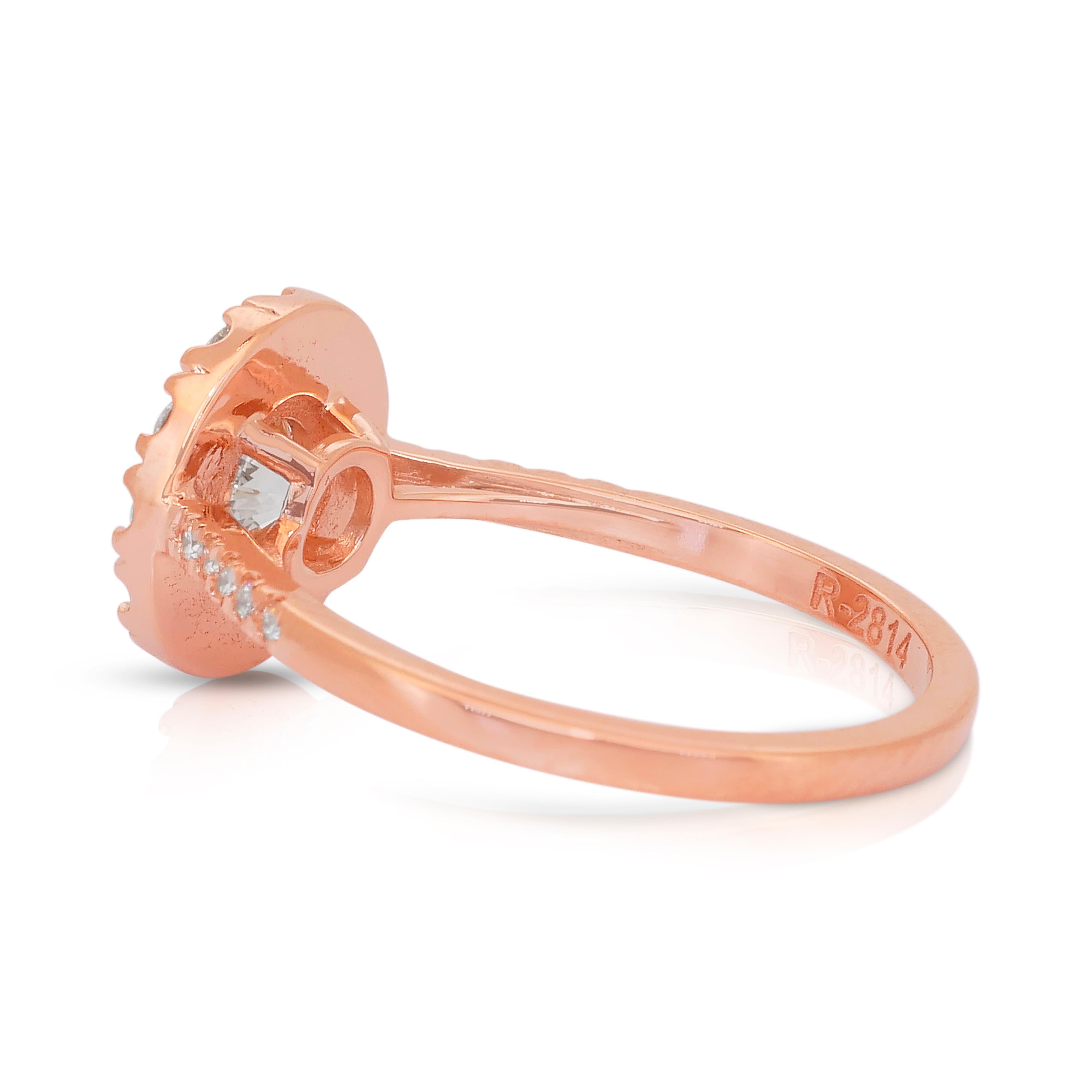 Stunning 1.28ct Diamonds Halo Ring in 18k Rose Gold - IGI Certified Pour femmes en vente