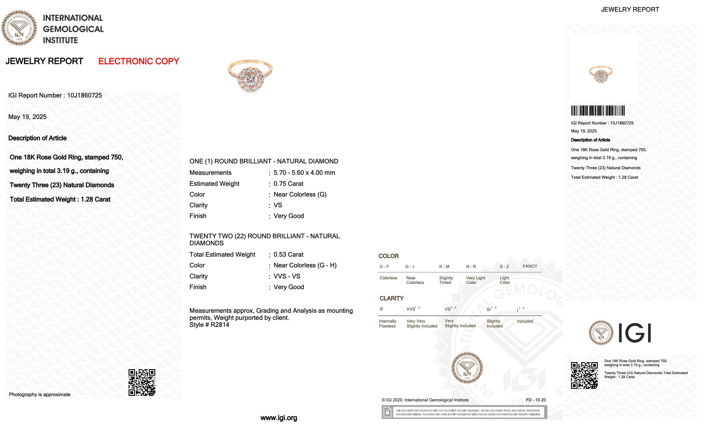 Stunning 1.28ct Diamonds Halo Ring in 18k Rose Gold - IGI Certified en vente 1