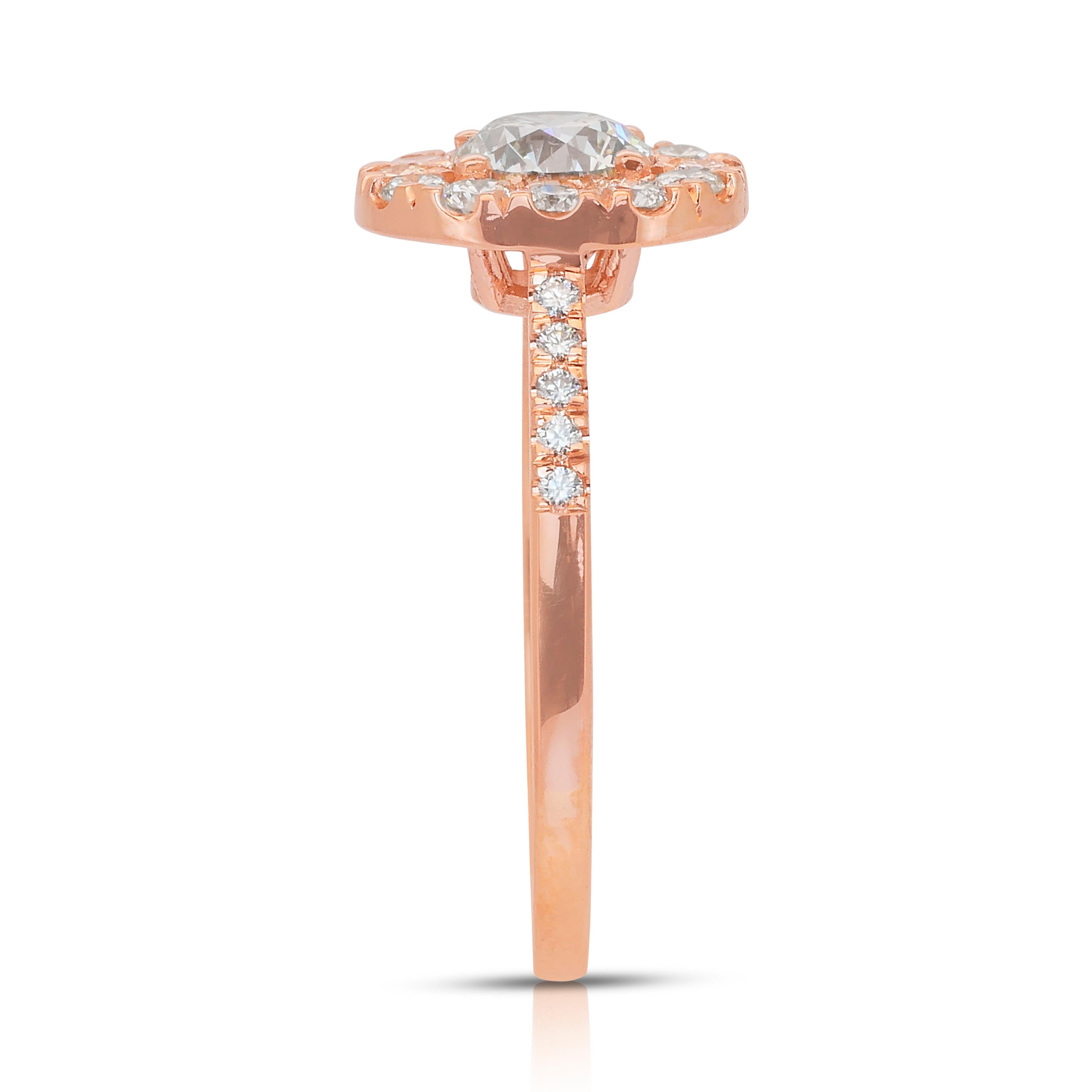 Stunning 1.28ct Diamonds Halo Ring in 18k Rose Gold - IGI Certified en vente 2