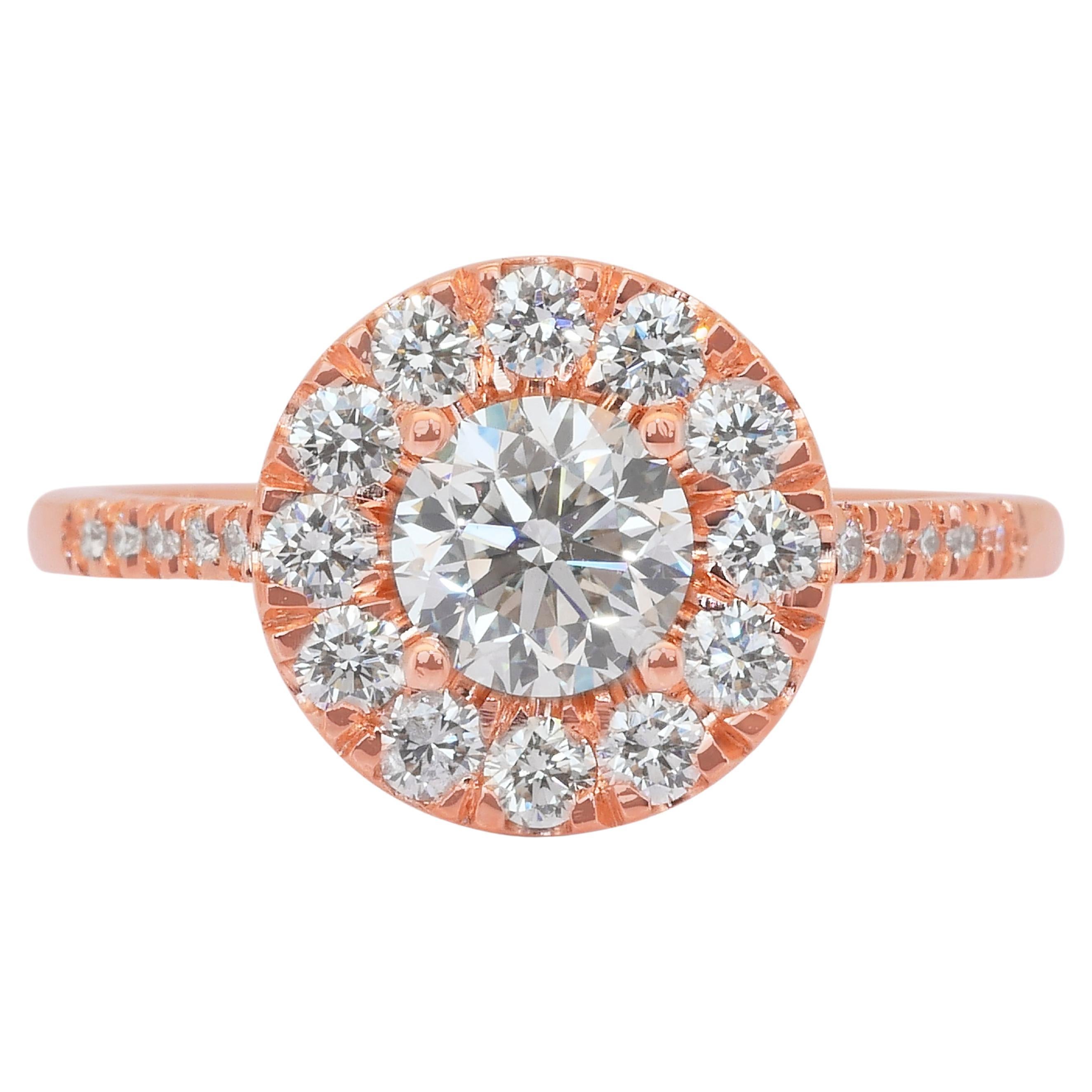 Stunning 1.28ct Diamonds Halo Ring in 18k Rose Gold - IGI Certified