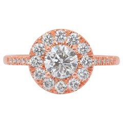 Stunning 1.28ct Diamonds Halo Ring in 18k Rose Gold - IGI Certified