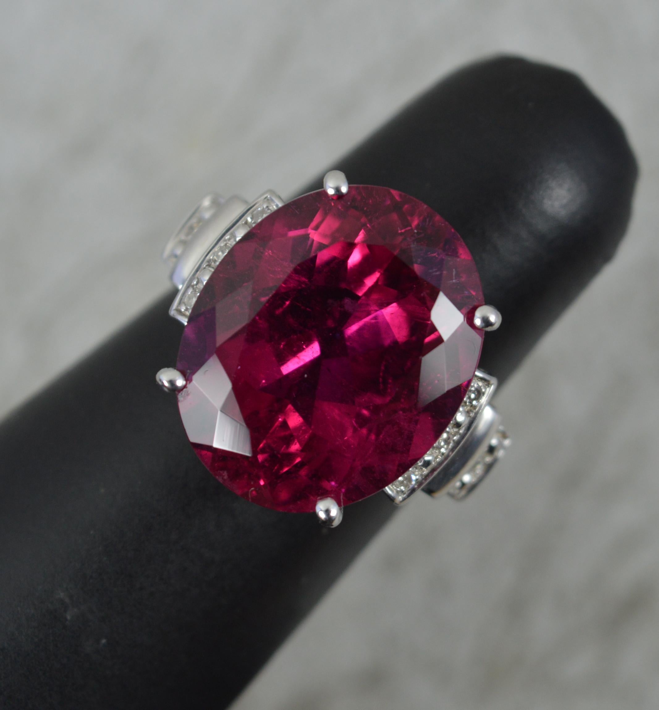 Stunning 12ct Pink Tourmaline and Diamond 14ct White Gold Statement Ring 6