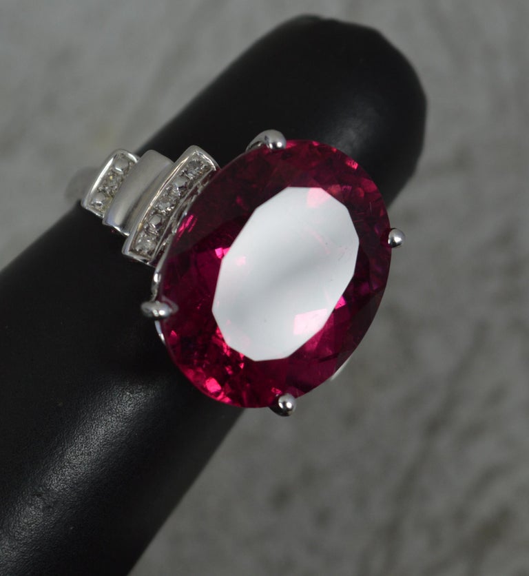 Stunning 12ct Pink Tourmaline and Diamond 14ct White Gold Statement Ring For Sale 7