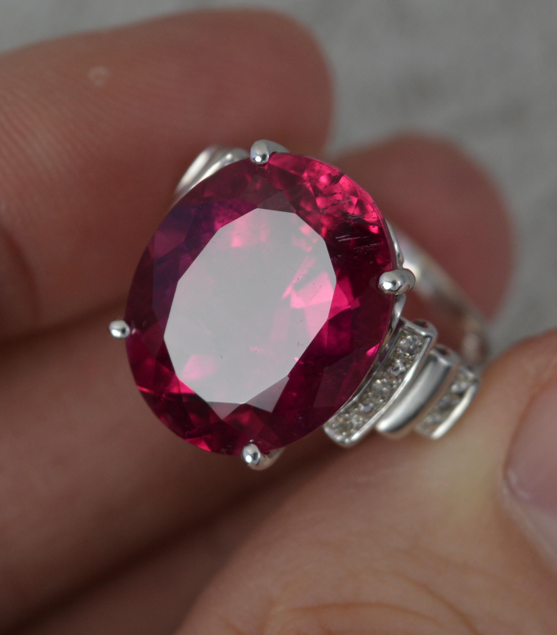 Stunning 12ct Pink Tourmaline and Diamond 14ct White Gold Statement Ring 1