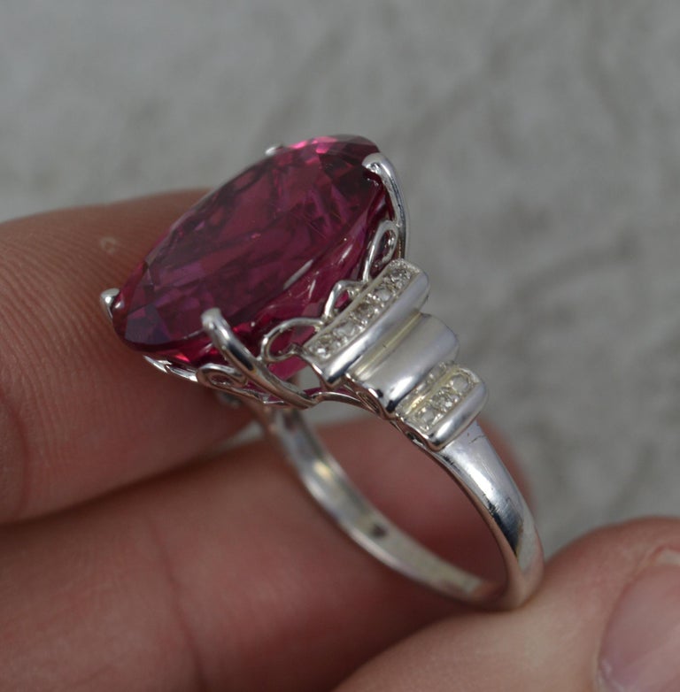 Stunning 12ct Pink Tourmaline and Diamond 14ct White Gold Statement Ring For Sale 2