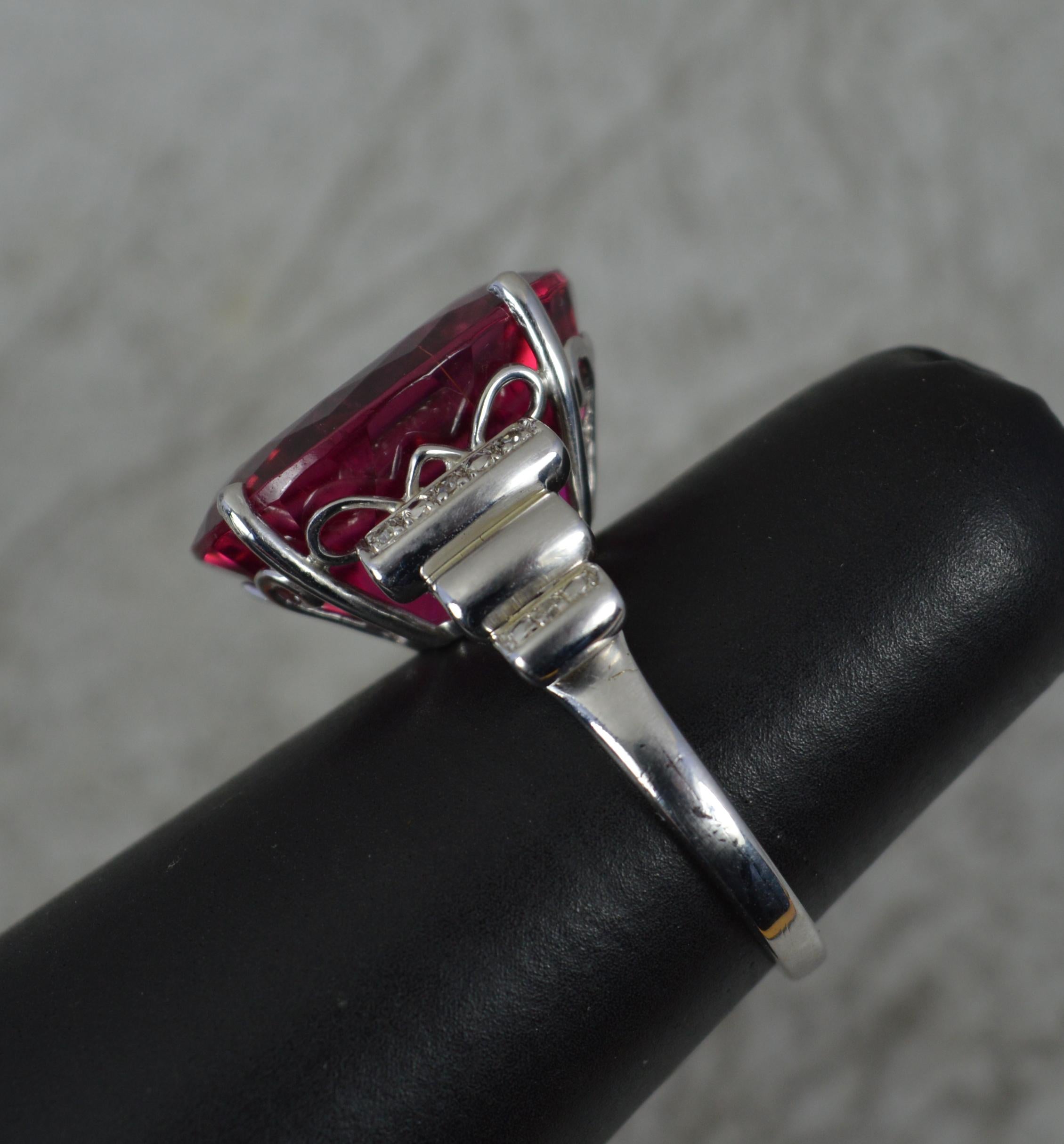 Stunning 12ct Pink Tourmaline and Diamond 14ct White Gold Statement Ring For Sale 3