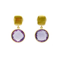 Impresionantes pendientes de gota de amatista talla briolette redonda de 12 ct