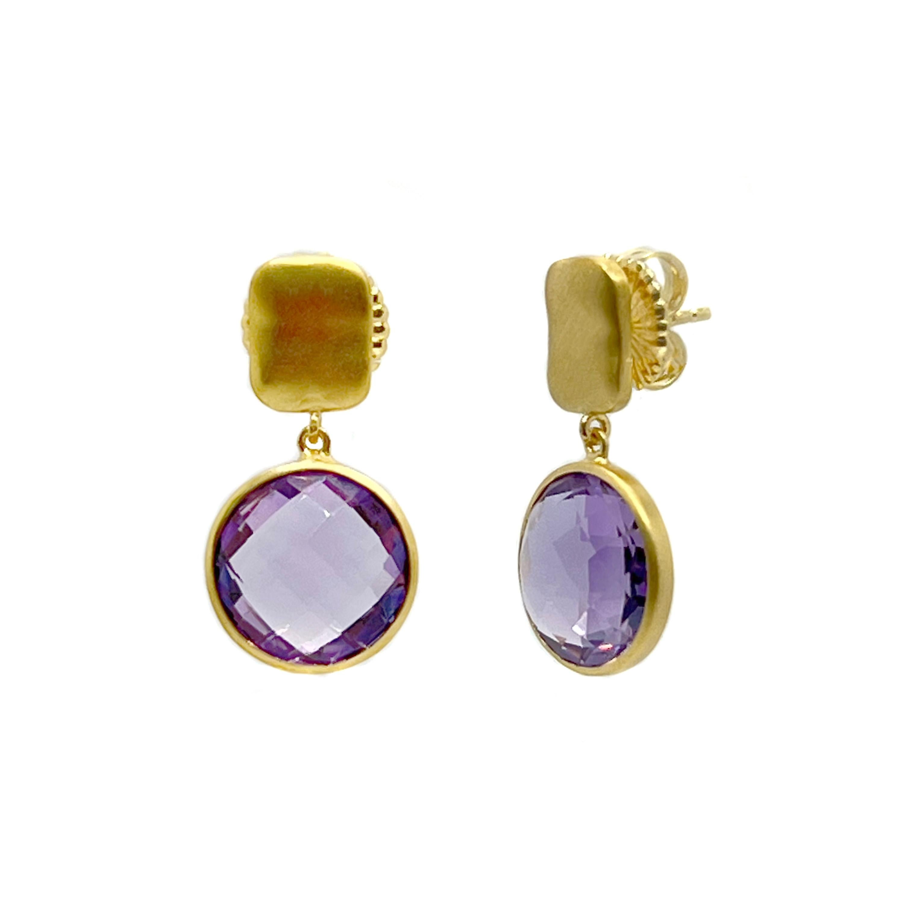 Atemberaubende 12 Karat runde Amethyst-Tropfen-Ohrringe mit rundem Briolette-Schliff (Zeitgenössisch)