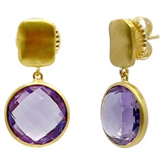 Stunning 12ct Round Briolette Cut Amethyst Drop Earrings