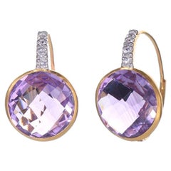 Superbes boucles d'oreilles à crochet en améthyste 12ct, taille Briolette ronde