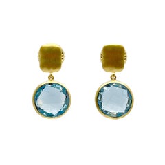 Stunning 12ct Round Briolette Cut Blue Topaz Drop Earrings