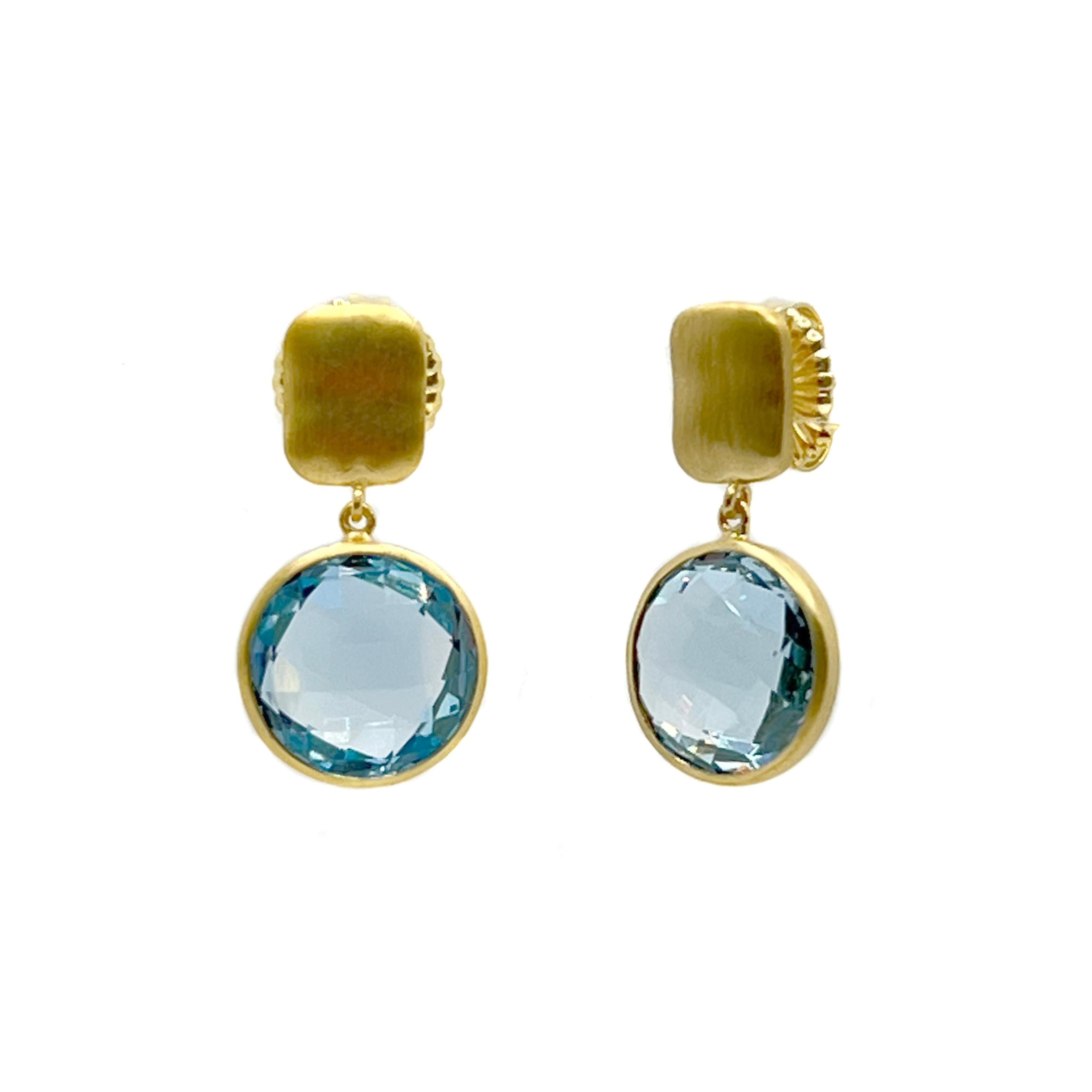 Contemporary Stunning 12ct Round Briolette Cut Blue Topaz Drop Earrings