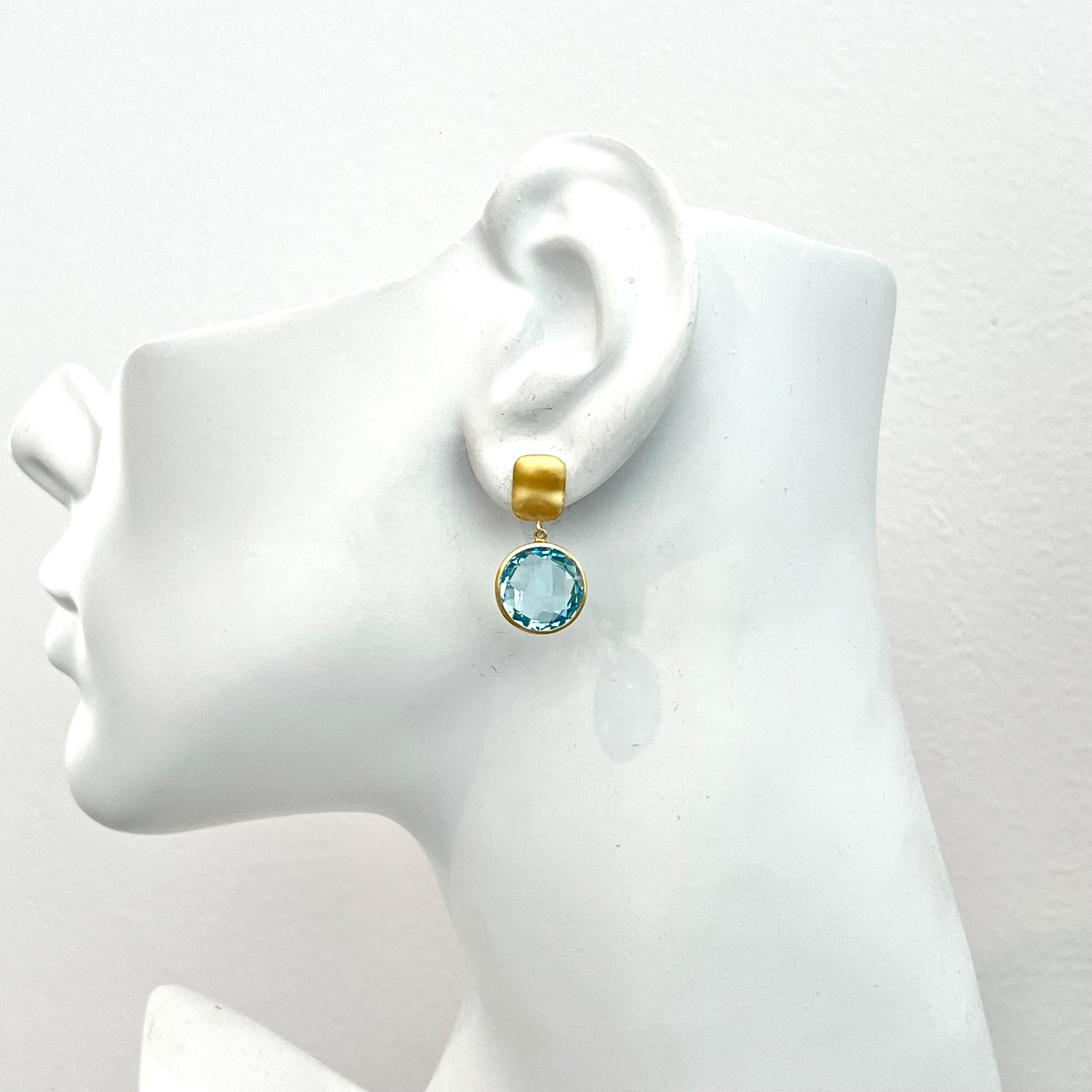Round Cut Stunning 12ct Round Briolette Cut Blue Topaz Drop Earrings