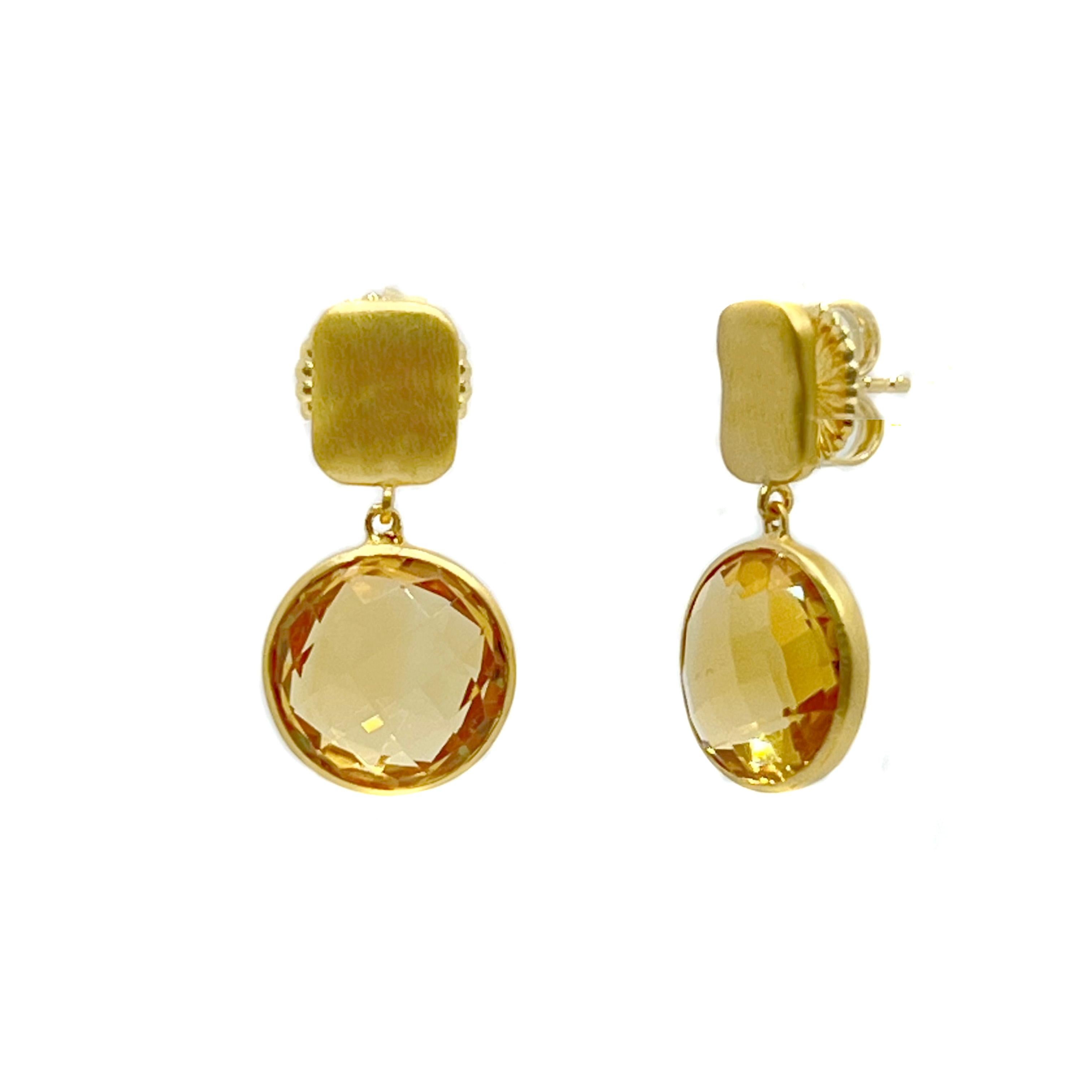 Impresionantes Pendientes de Gota de Citrino Redondo de 12ct Corte Briolette Contemporáneo en venta
