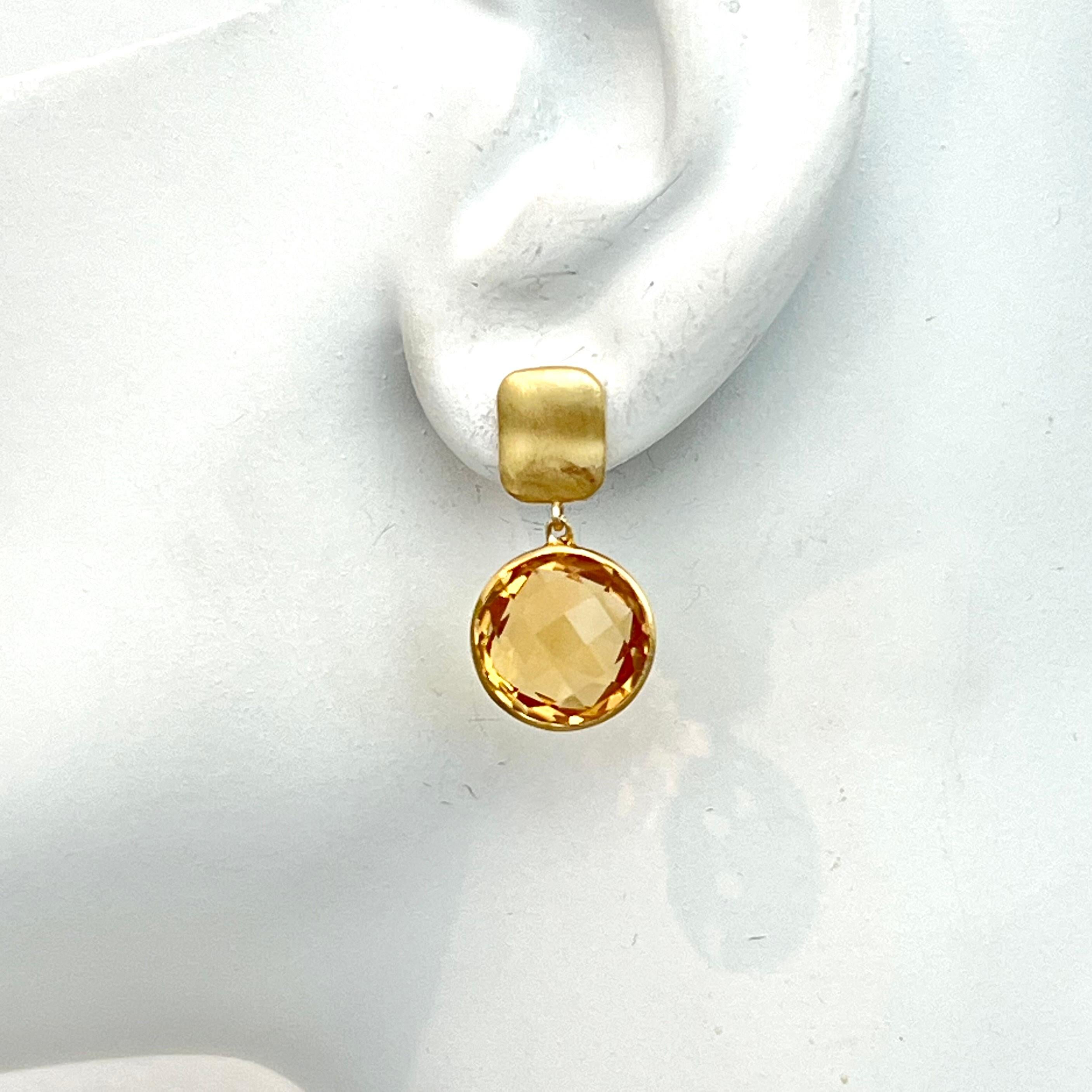 Impresionantes Pendientes de Gota de Citrino Redondo de 12ct Corte Briolette en Nuevo estado para la venta en Los Angeles, CA