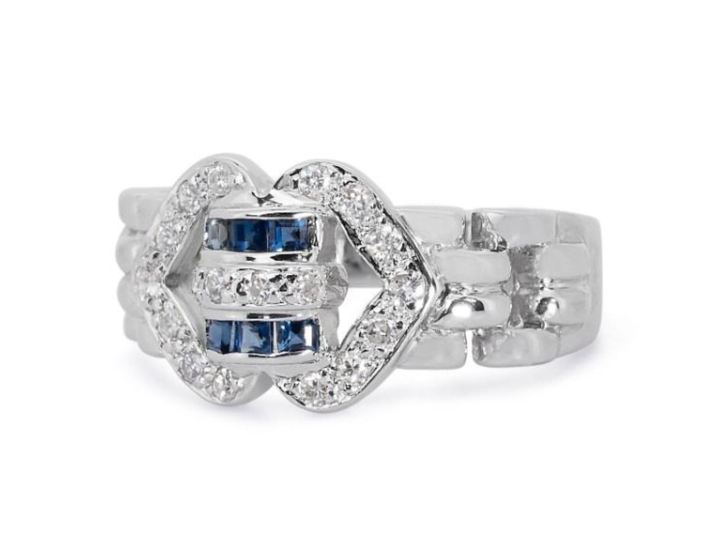 Women's Stunning .12ct. Square Mixed Cut Cluster Sapphire Ring with Side Diamonds For Sale
