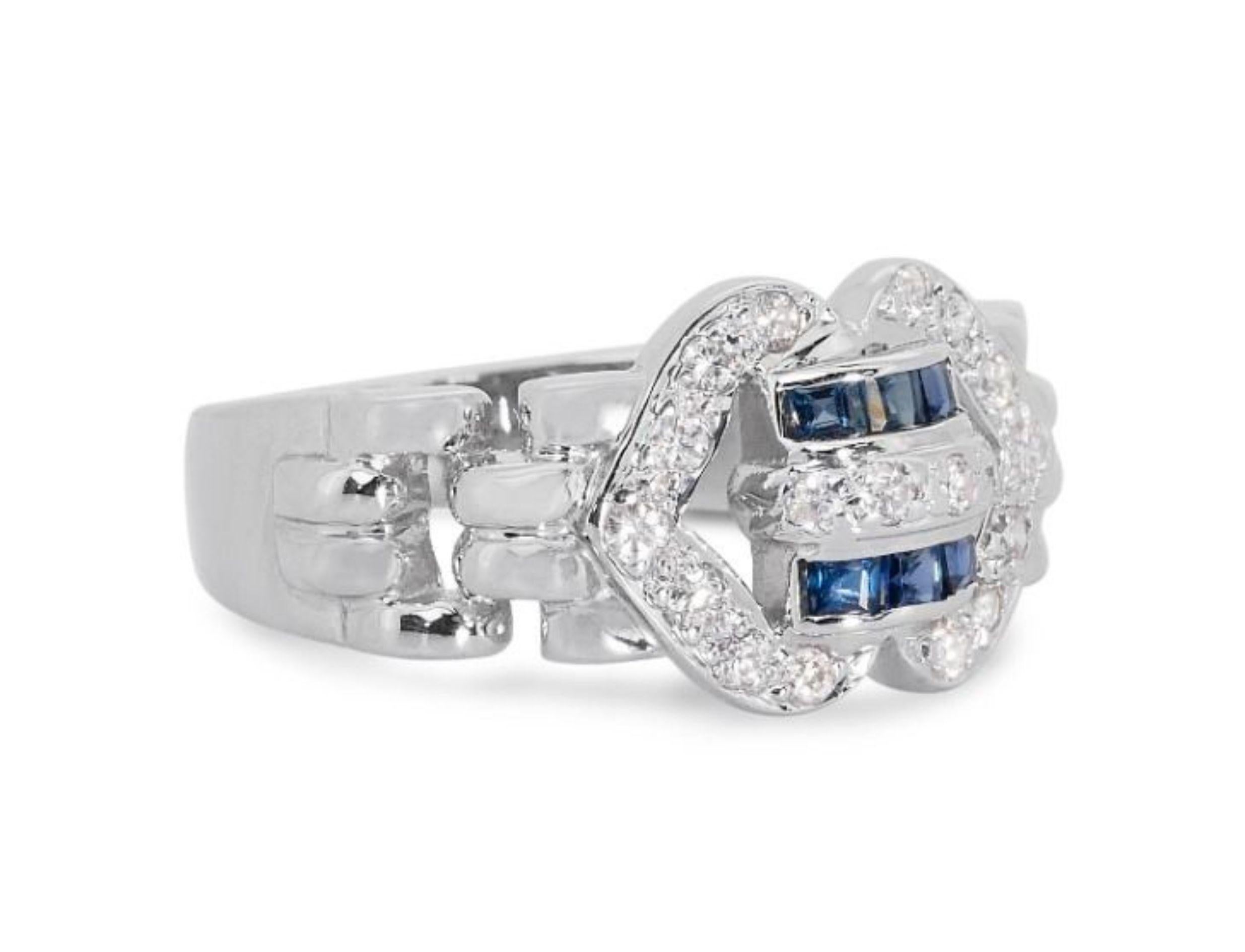 Stunning .12ct. Square Mixed Cut Cluster Sapphire Ring with Side Diamonds For Sale 1