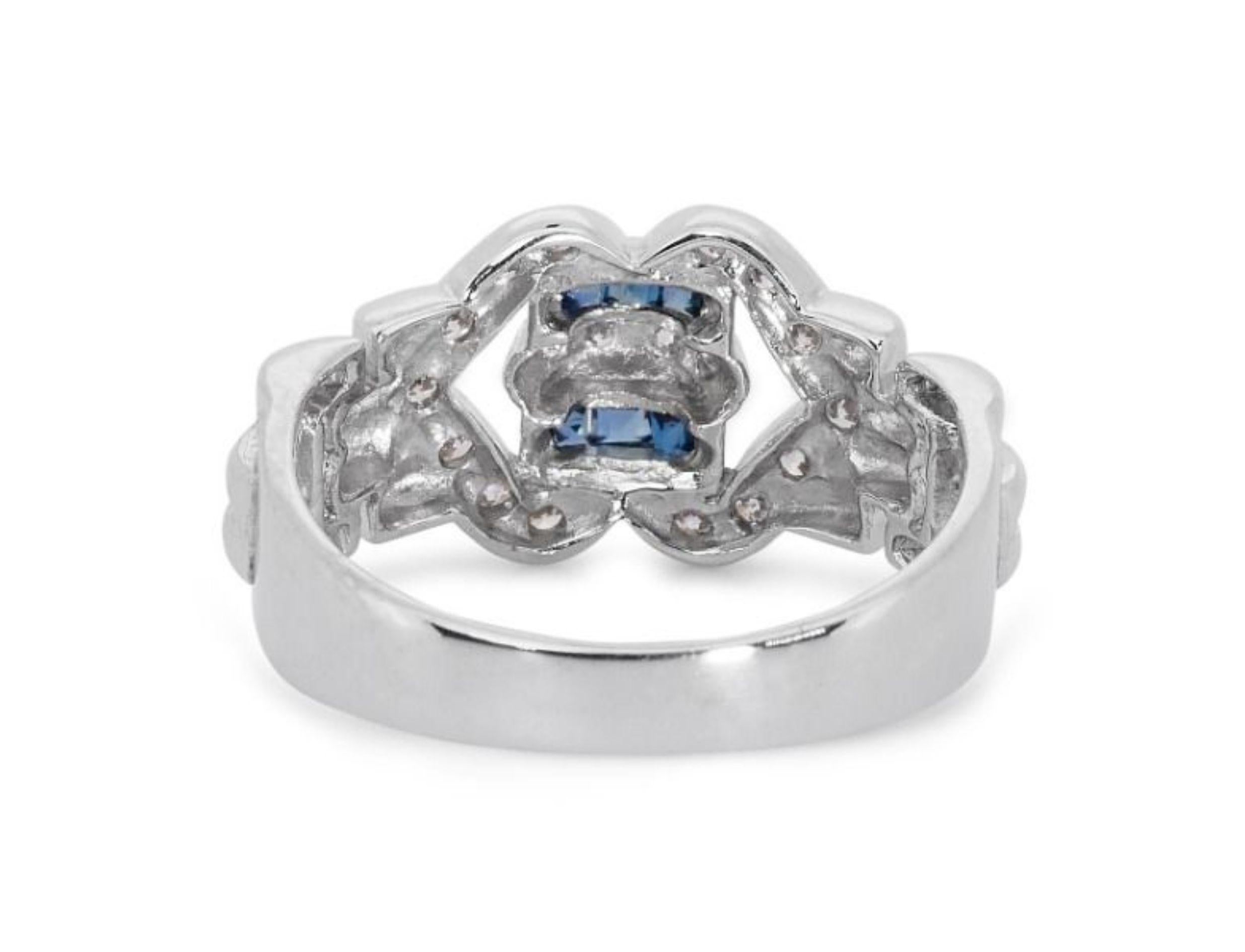 Stunning .12ct. Square Mixed Cut Cluster Sapphire Ring with Side Diamonds For Sale 2