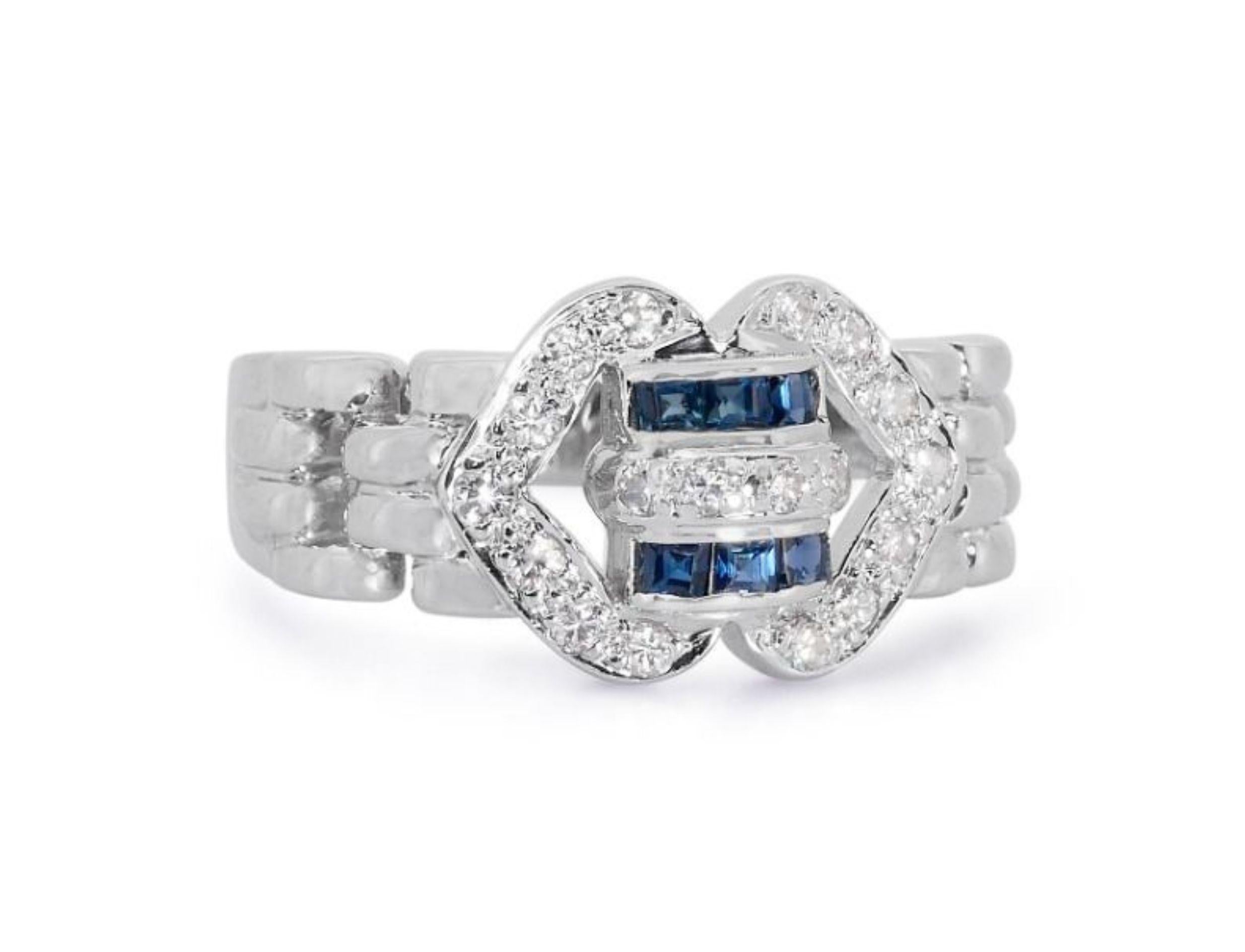 Stunning .12ct. Square Mixed Cut Cluster Sapphire Ring with Side Diamonds For Sale 4
