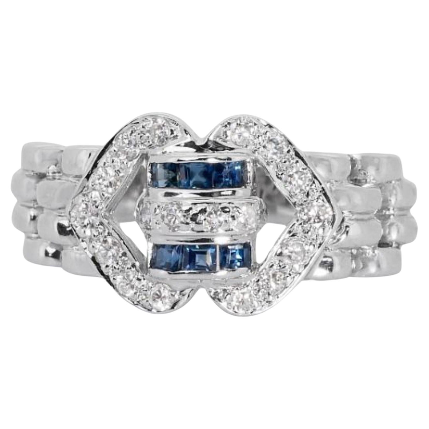 Stunning .12ct. Square Mixed Cut Cluster Sapphire Ring with Side Diamonds For Sale
