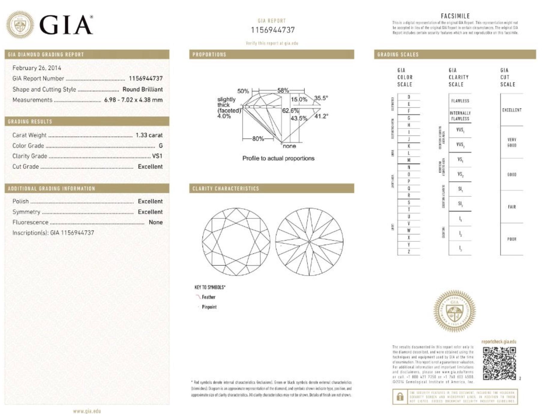 Atemberaubender 1,33ct Diamant Solitär Ring in 18k Weißgold - GIA-zertifiziert im Angebot 3