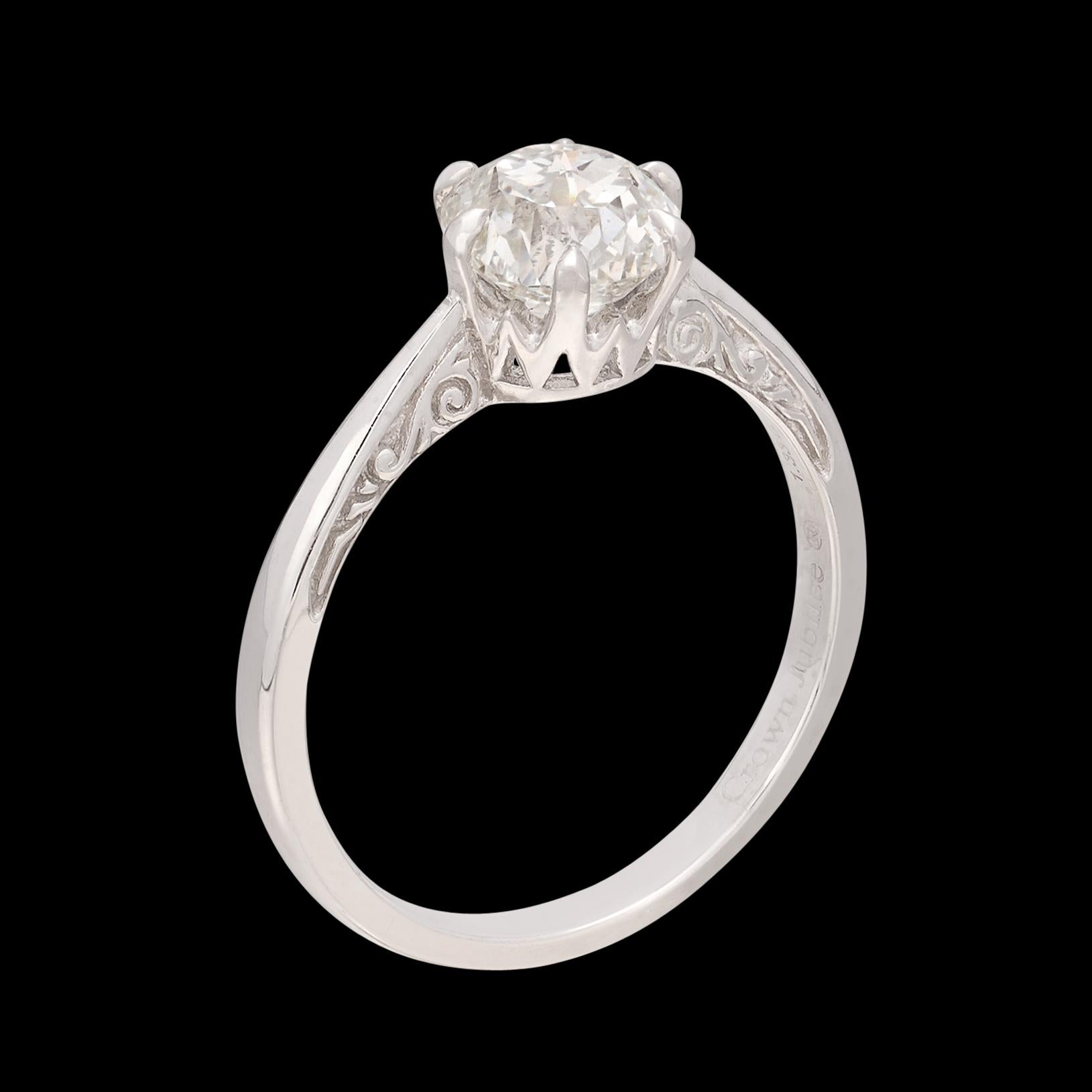 Stunning 1.33ct GIA Crown Jubilee Platinum Diamond Ring For Sale 1