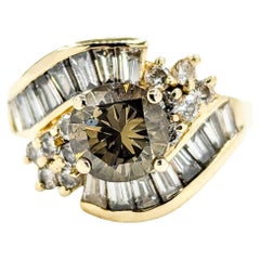 Stupendo anello con diamante marrone da 1,34 carati in oro giallo 14k