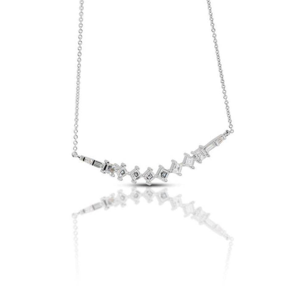 Square Cut Stunning 1.35 Carat Diamond Necklace in 18K White Gold For Sale