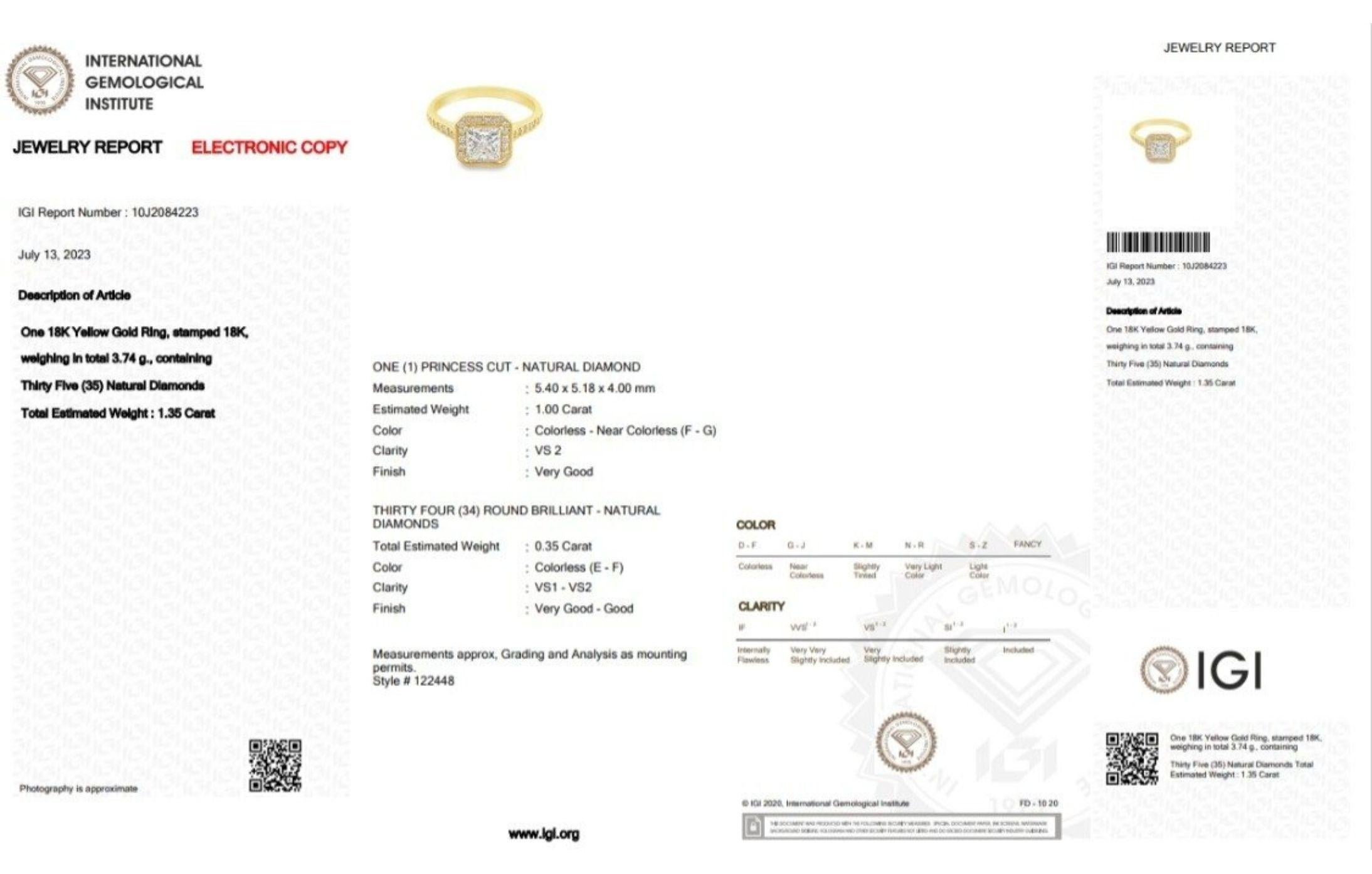 Stunning 1.35 total ct Princess Diamond Ring in 18K Yellow Gold w/ IGI Cert 3