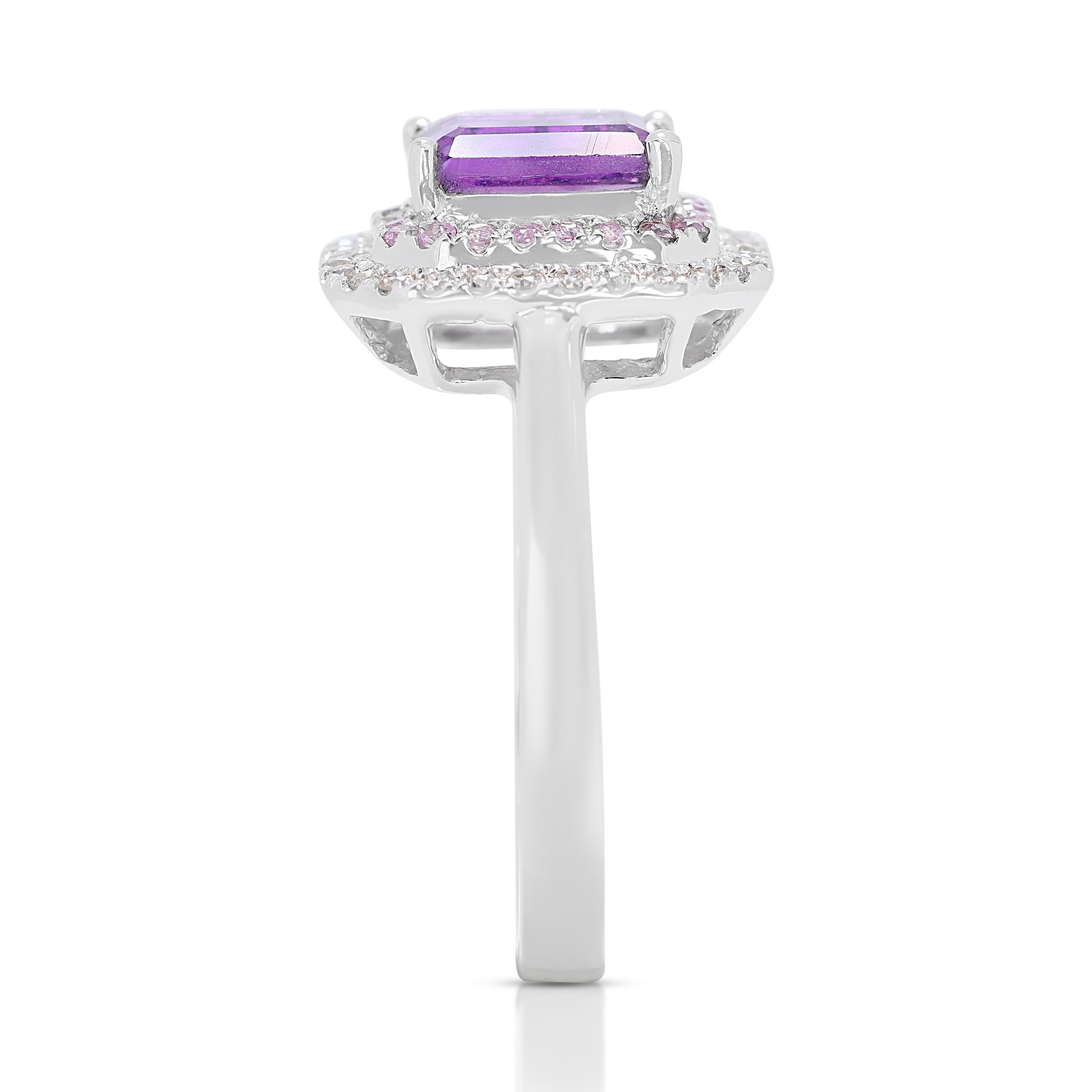 Women's Stunning 1.35ct Amethyst Double Halo Ring with Gemstones and Diamonds