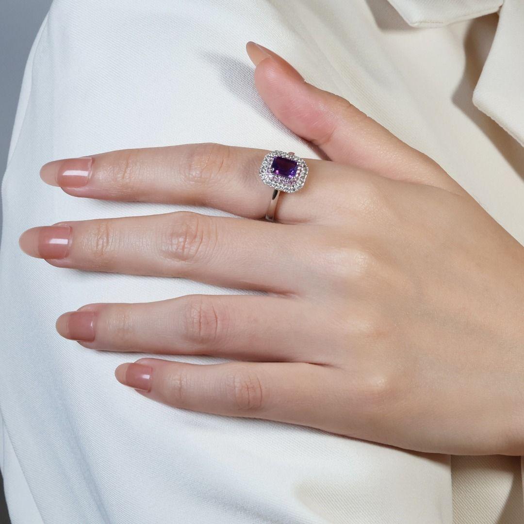Stunning 1.35ct Amethyst Double Halo Ring with Gemstones and Diamonds 3