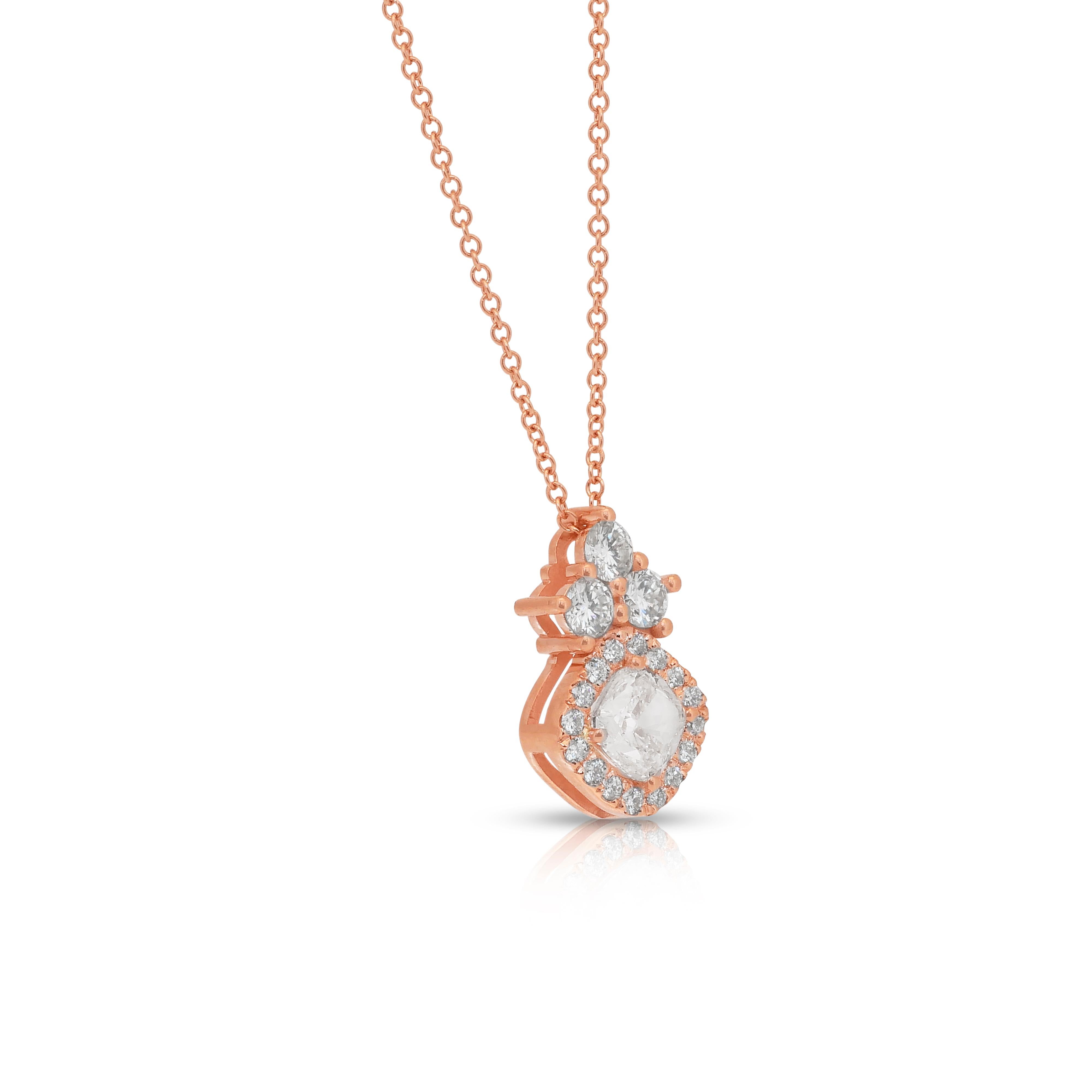 Cushion Cut Stunning 1.35ct Diamonds Necklace with Pendant in 18k Rose Gold - IGI Certified For Sale