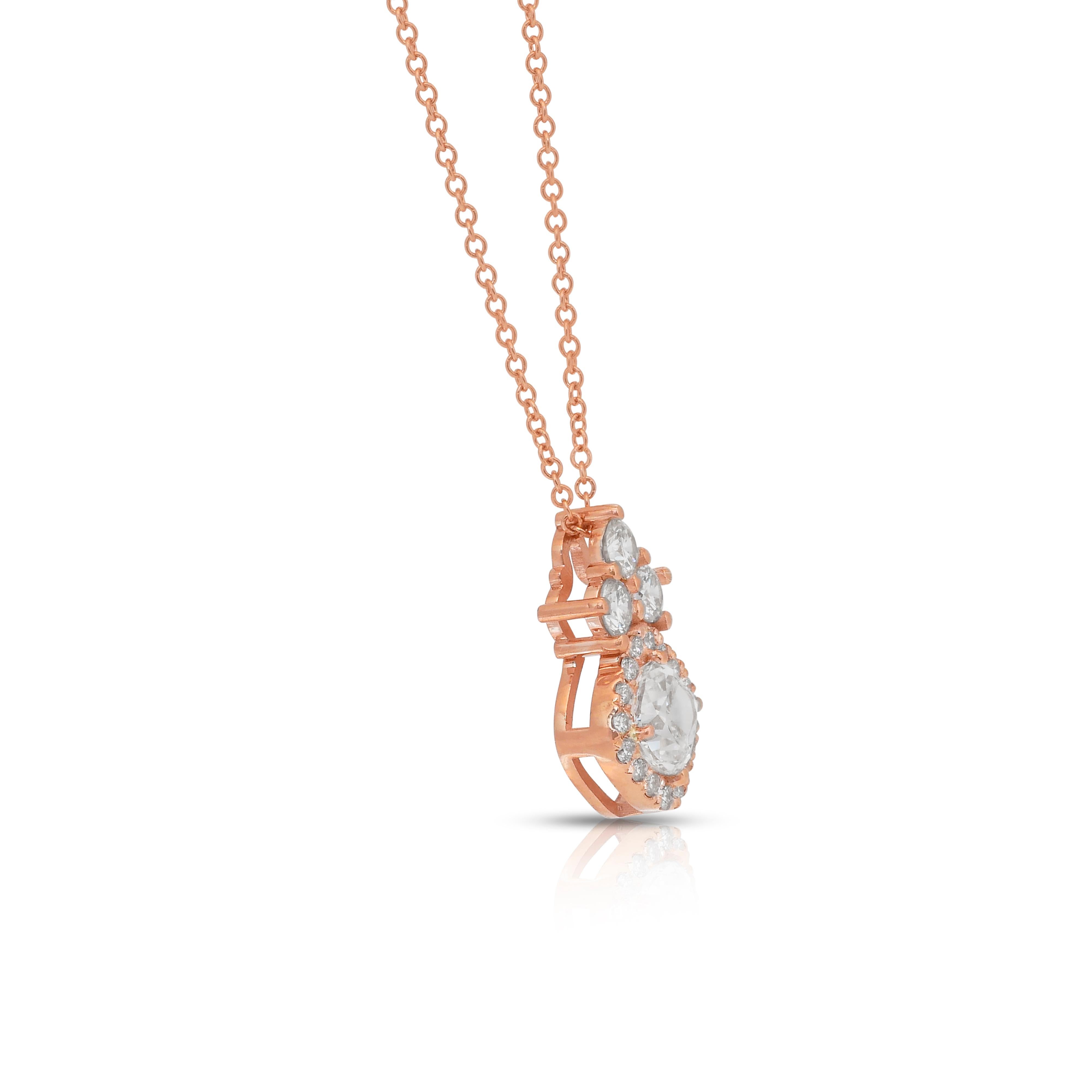 Stunning 1.35ct Diamonds Necklace with Pendant in 18k Rose Gold - IGI Certified In New Condition For Sale In רמת גן, IL