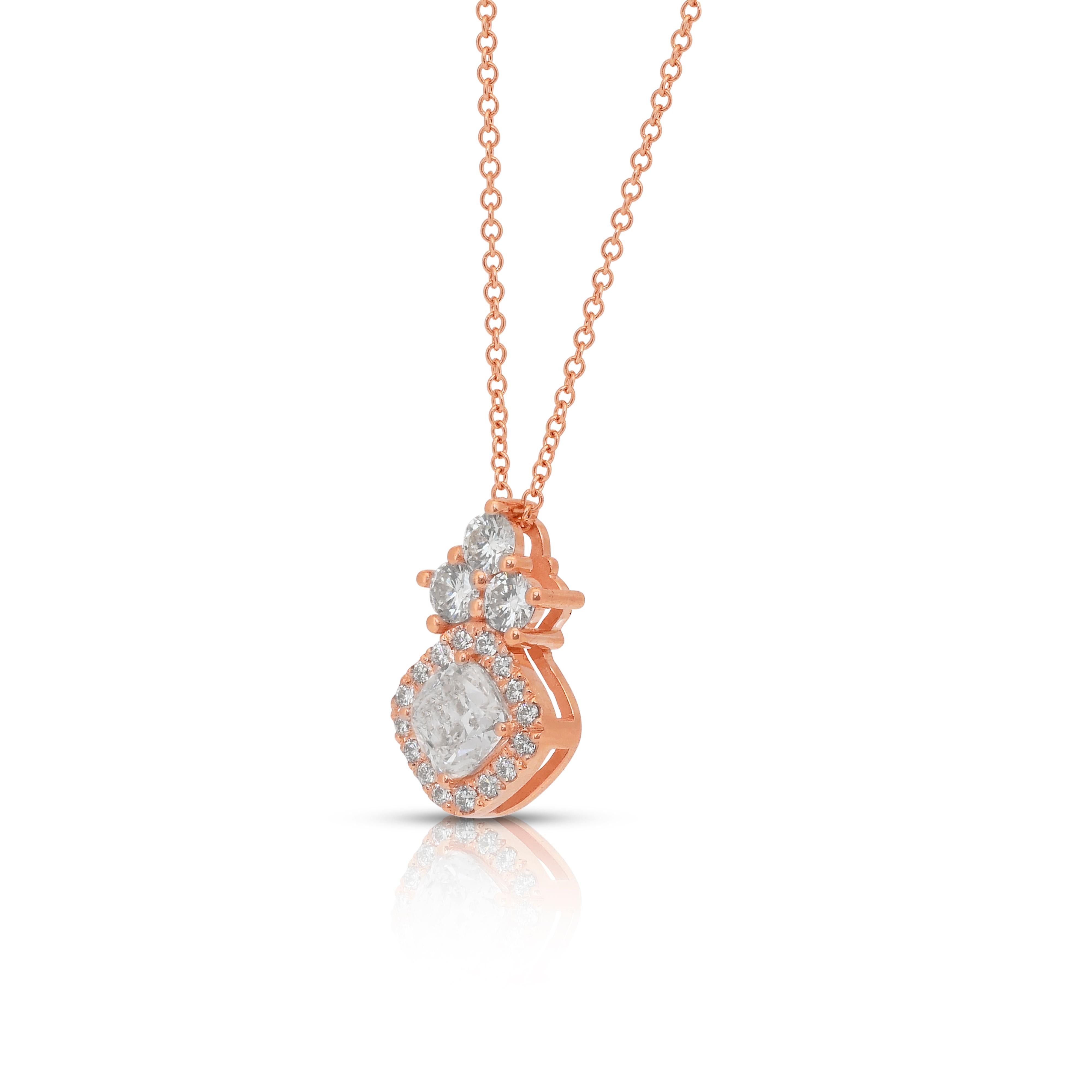 Women's Stunning 1.35ct Diamonds Necklace with Pendant in 18k Rose Gold - IGI Certified For Sale
