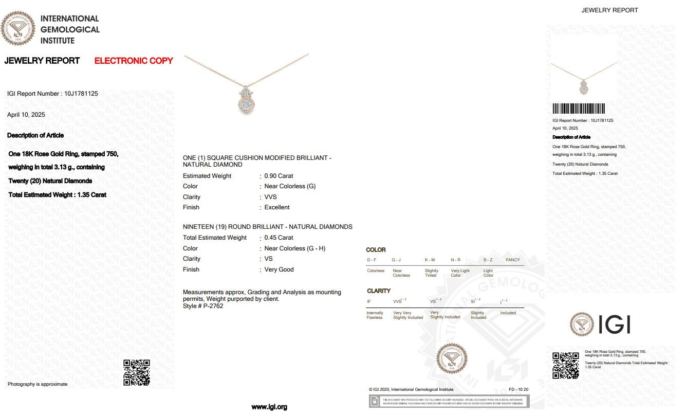Stunning 1.35ct Diamonds Necklace with Pendant in 18k Rose Gold - IGI Certified For Sale 1