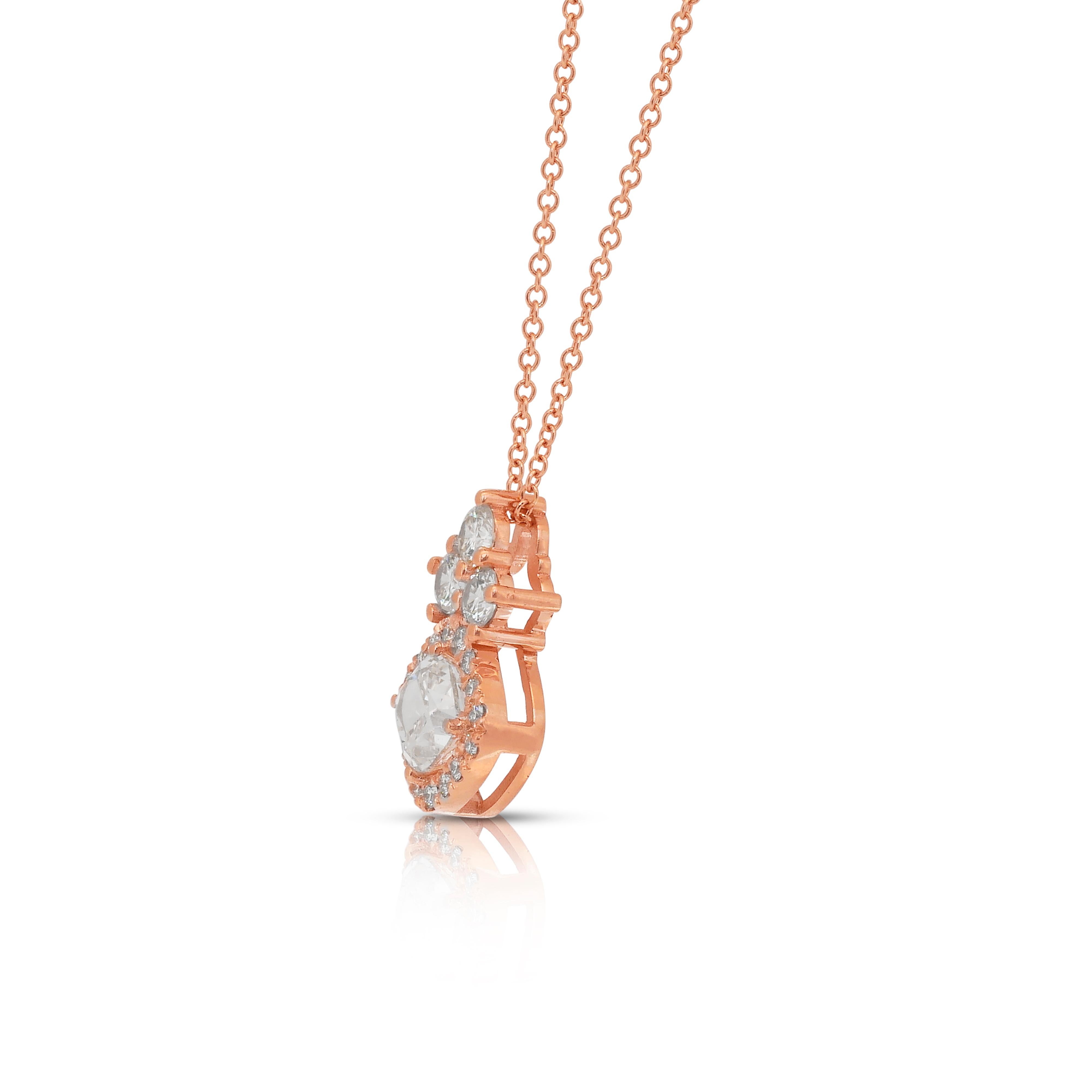 Stunning 1.35ct Diamonds Necklace with Pendant in 18k Rose Gold - IGI Certified For Sale 2