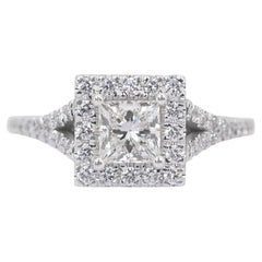 Superbe bague Halo en or blanc 18 carats avec double excellent diamant taille idéale de 1,35 carat