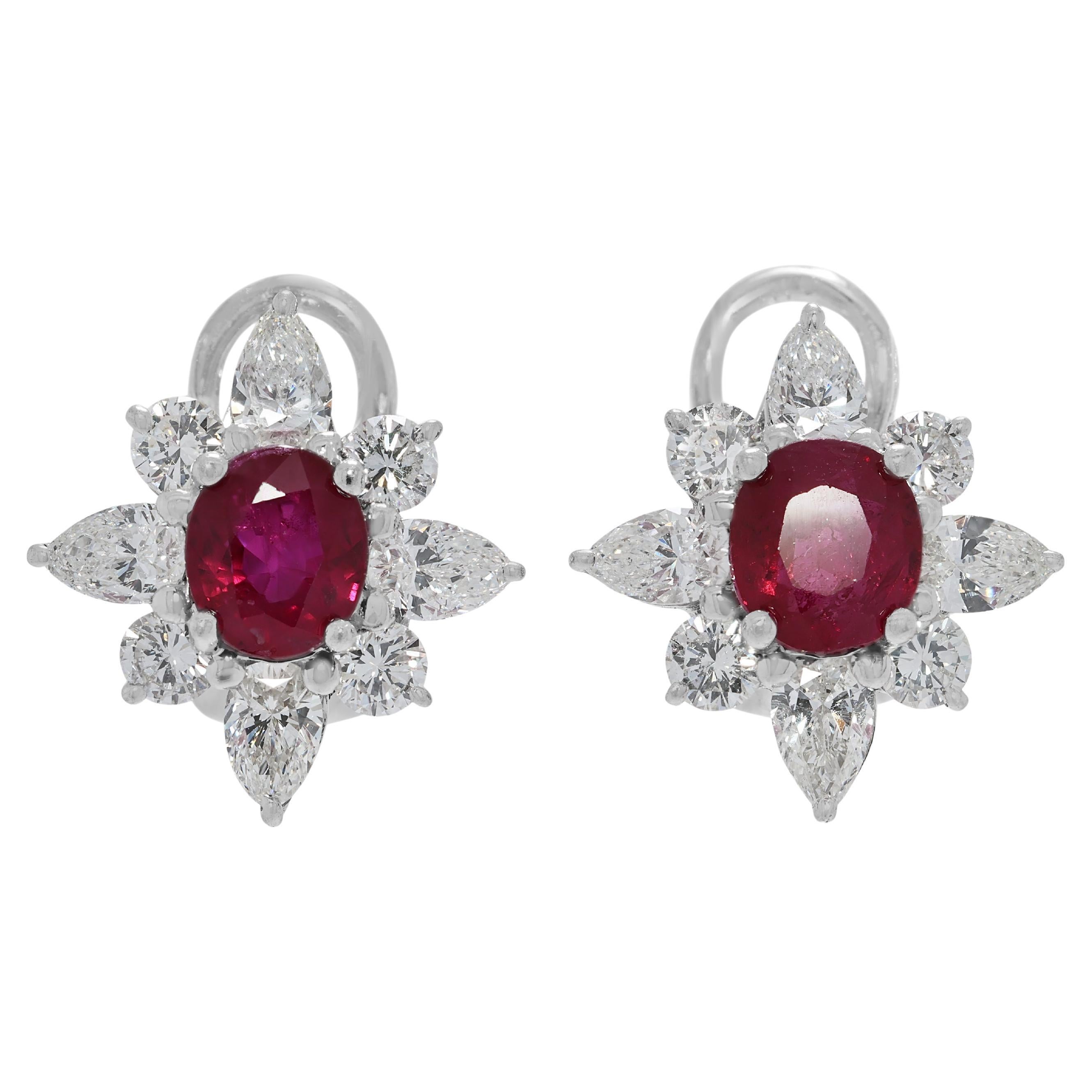 Stunning 1.36ct Ruby
Diamond Earrings in 18K White Gold