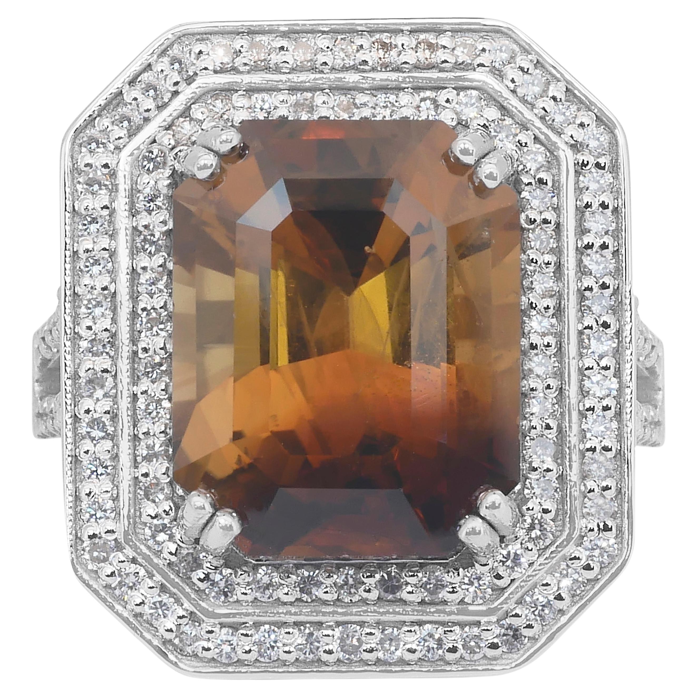 Stunning 13.75ct Chrysoberyl and Diamonds Cocktail Ring in 14k White Gold - GIA