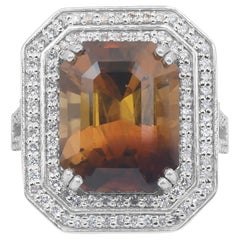 Stunning 13.75ct Chrysoberyl and Diamonds Cocktail Ring in 14k White Gold - GIA